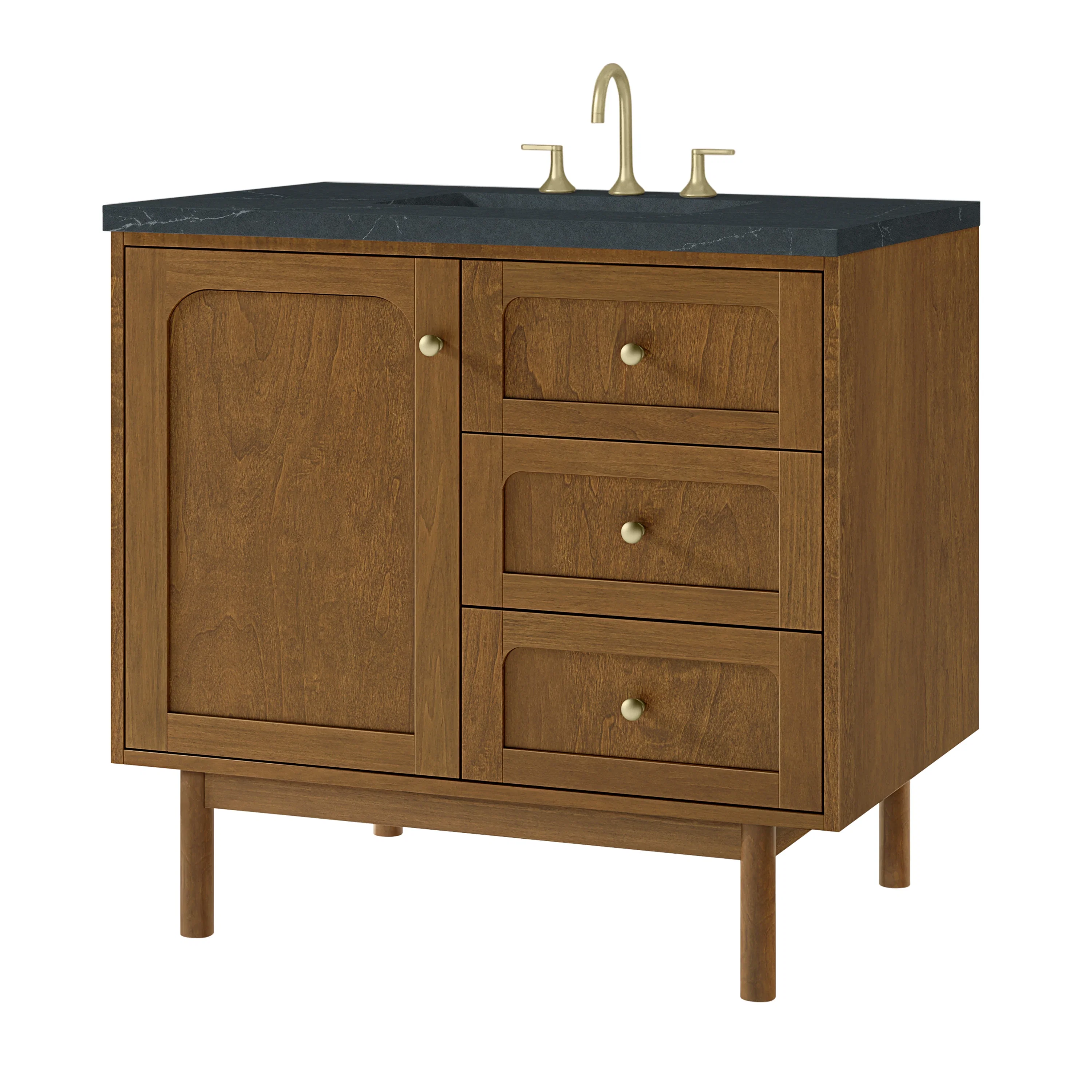 Laurent 36" Single Vanity, Honey Oak w/ 3 CM Charcoal Soapstone Silestone Top