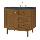 Laurent 36" Single Vanity, Honey Oak w/ 3 CM Charcoal Soapstone Silestone Top