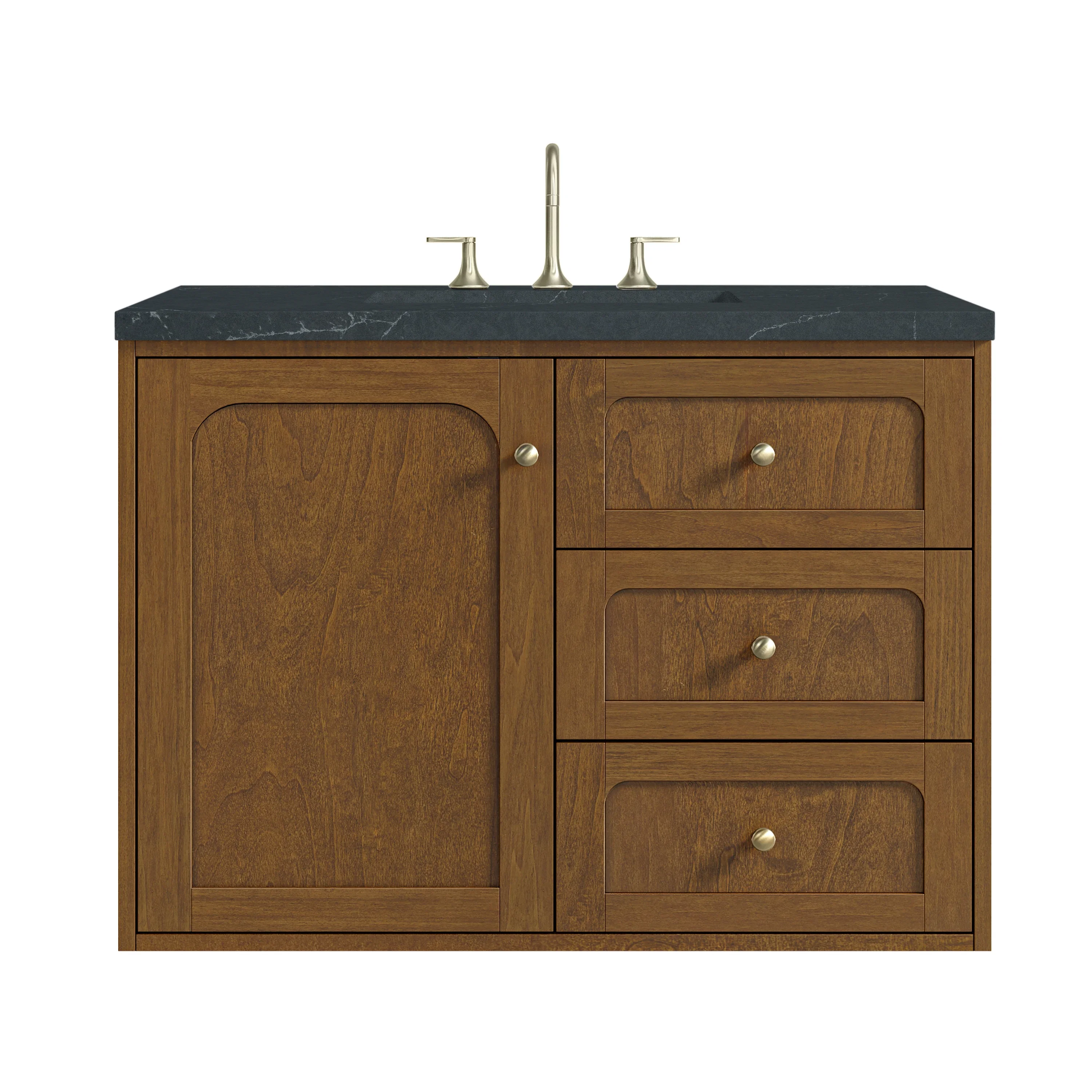 Laurent 36" Single Vanity, Honey Oak w/ 3 CM Charcoal Soapstone Silestone Top