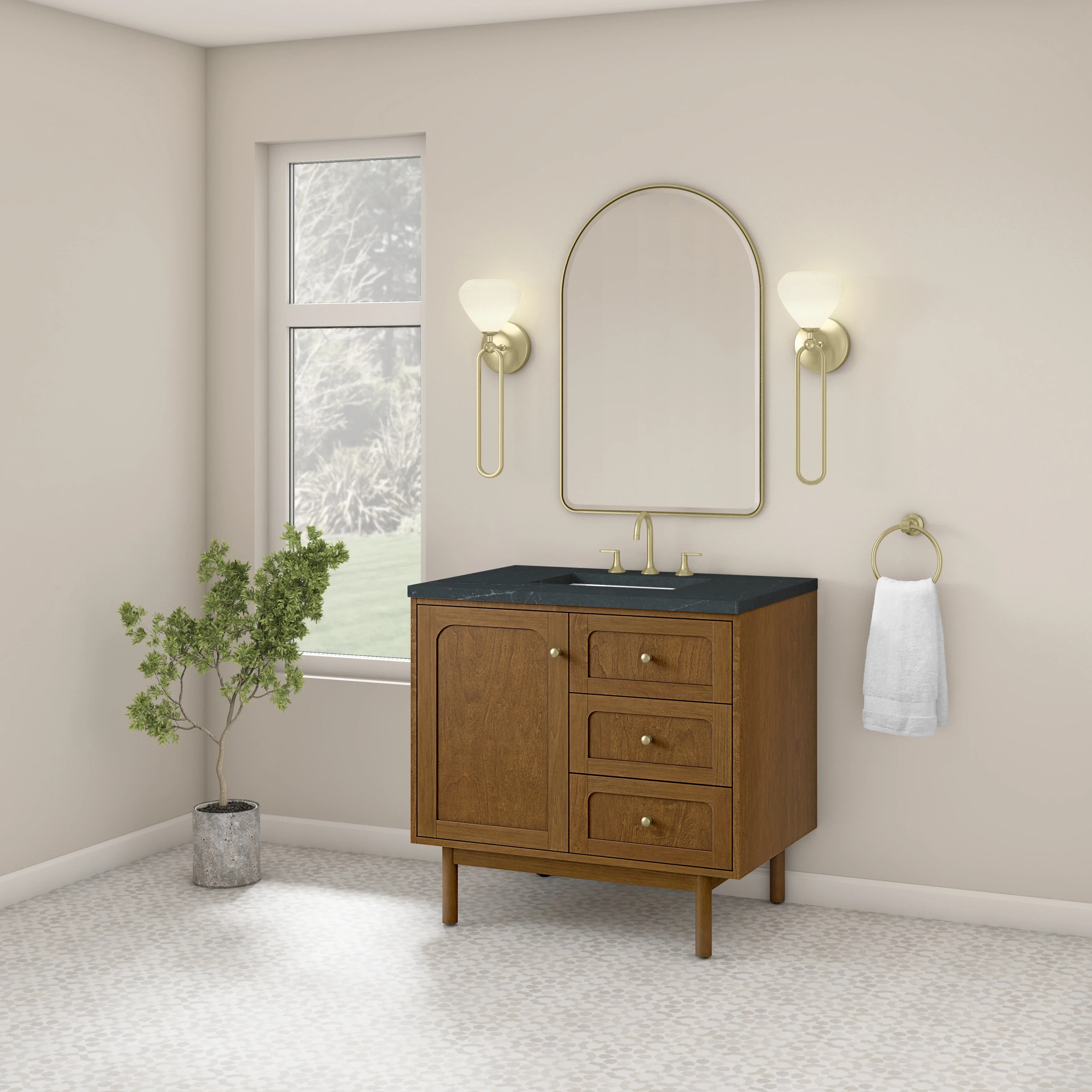 Laurent 36" Single Vanity, Honey Oak w/ 3 CM Charcoal Soapstone Silestone Top