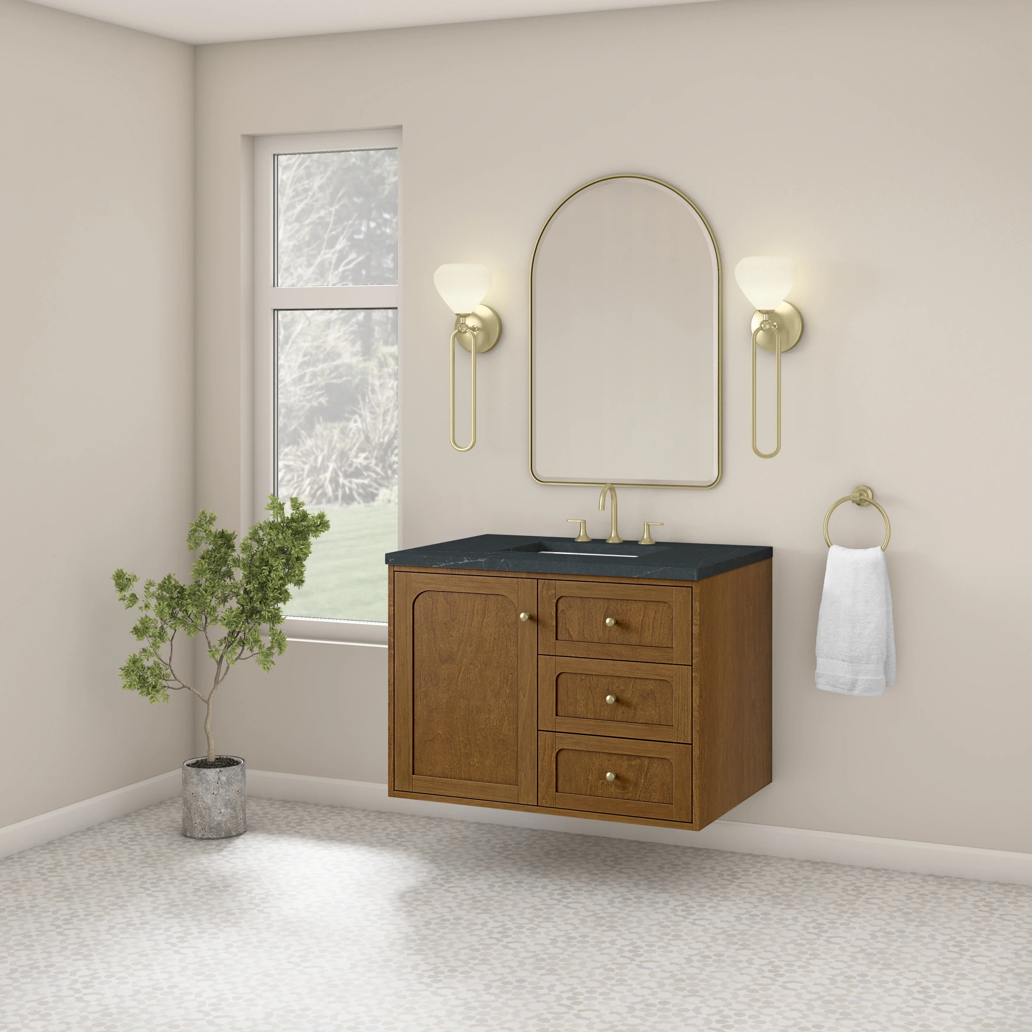 Laurent 36" Single Vanity, Honey Oak w/ 3 CM Charcoal Soapstone Silestone Top