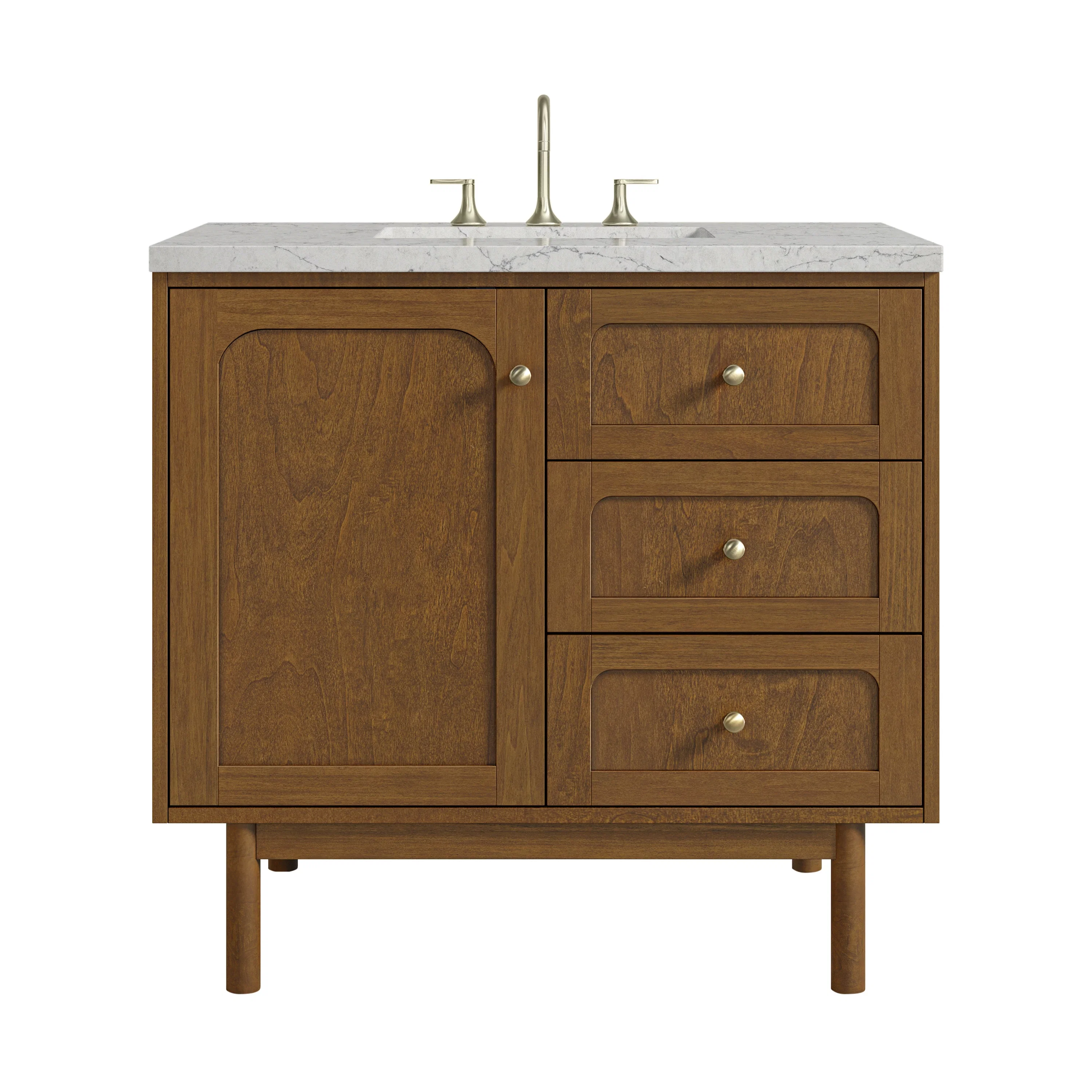 Laurent 36" Single Vanity, Honey Oak w/ 3 CM Eternal Jasmine Pearl Silestone Top