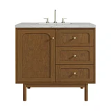 Laurent 36" Single Vanity, Honey Oak w/ 3 CM Eternal Jasmine Pearl Silestone Top