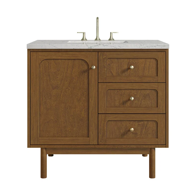 Laurent 36" Single Vanity, Honey Oak w/ 3 CM Eternal Jasmine Pearl Silestone Top