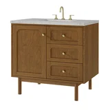 Laurent 36" Single Vanity, Honey Oak w/ 3 CM Eternal Jasmine Pearl Silestone Top