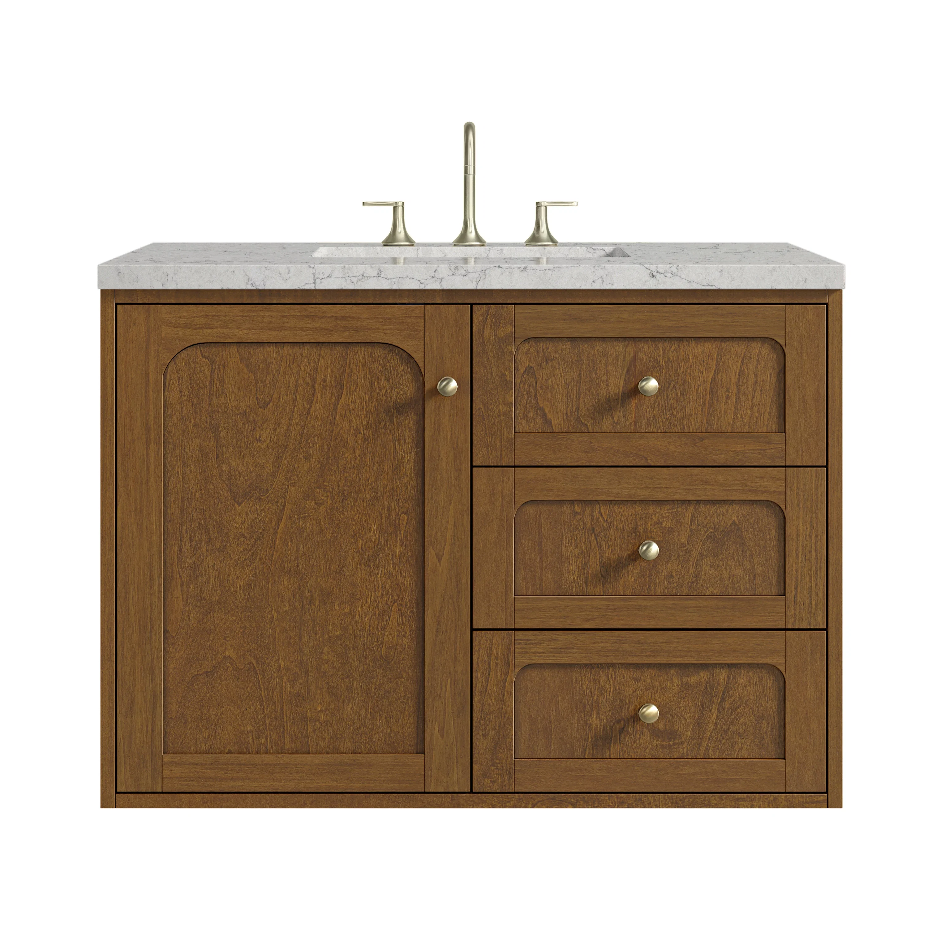 Laurent 36" Single Vanity, Honey Oak w/ 3 CM Eternal Jasmine Pearl Silestone Top