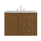 Laurent 36" Single Vanity, Honey Oak w/ 3 CM Eternal Jasmine Pearl Silestone Top