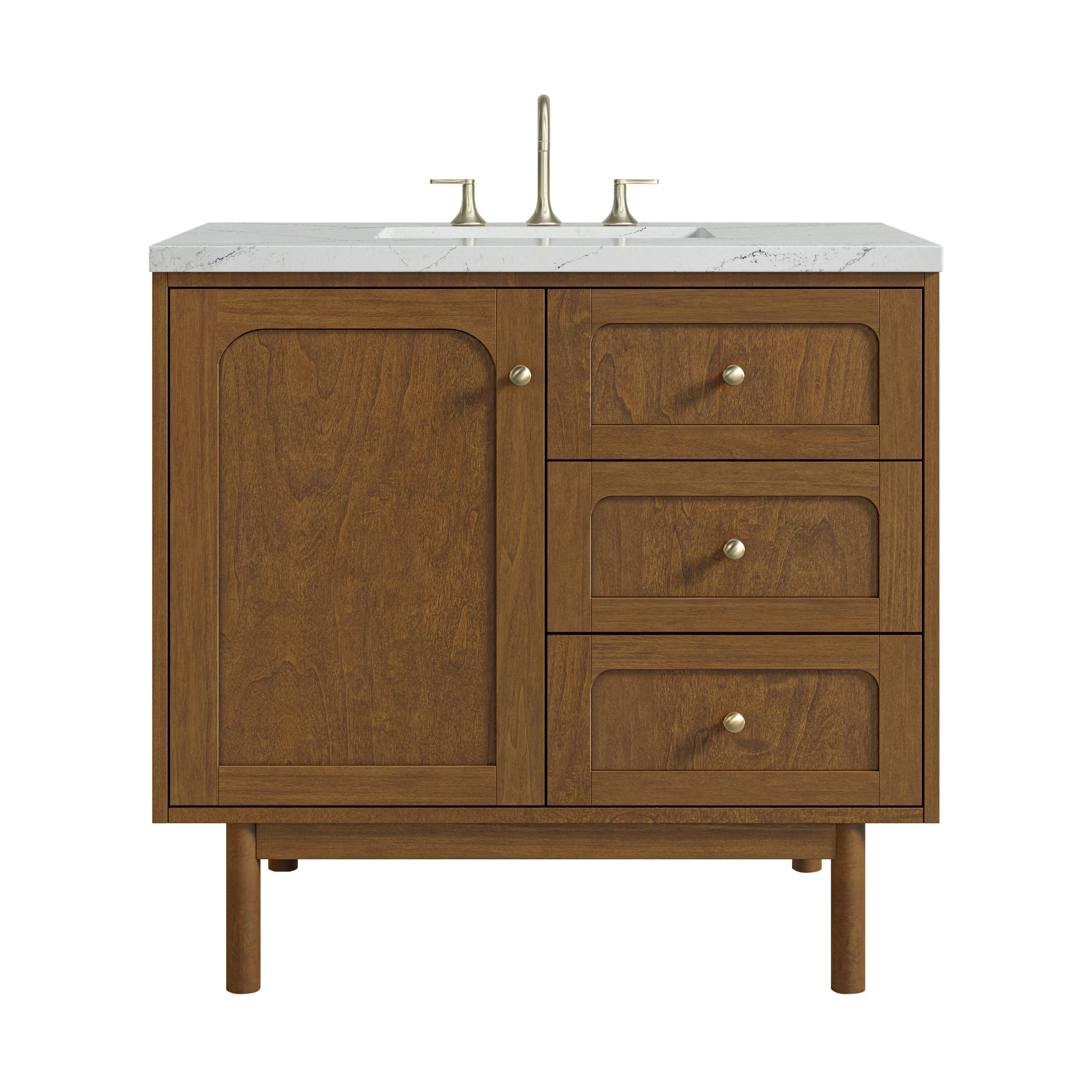 Laurent 36" Single Vanity, Honey Oak w/ 3 CM Ethereal Noctis Silestone Top