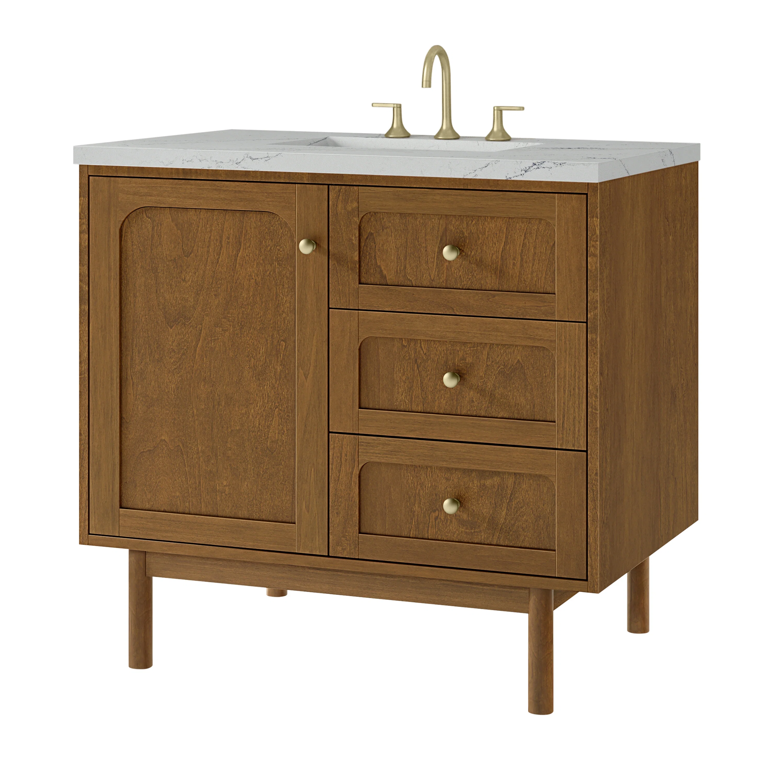 Laurent 36" Single Vanity, Honey Oak w/ 3 CM Ethereal Noctis Silestone Top