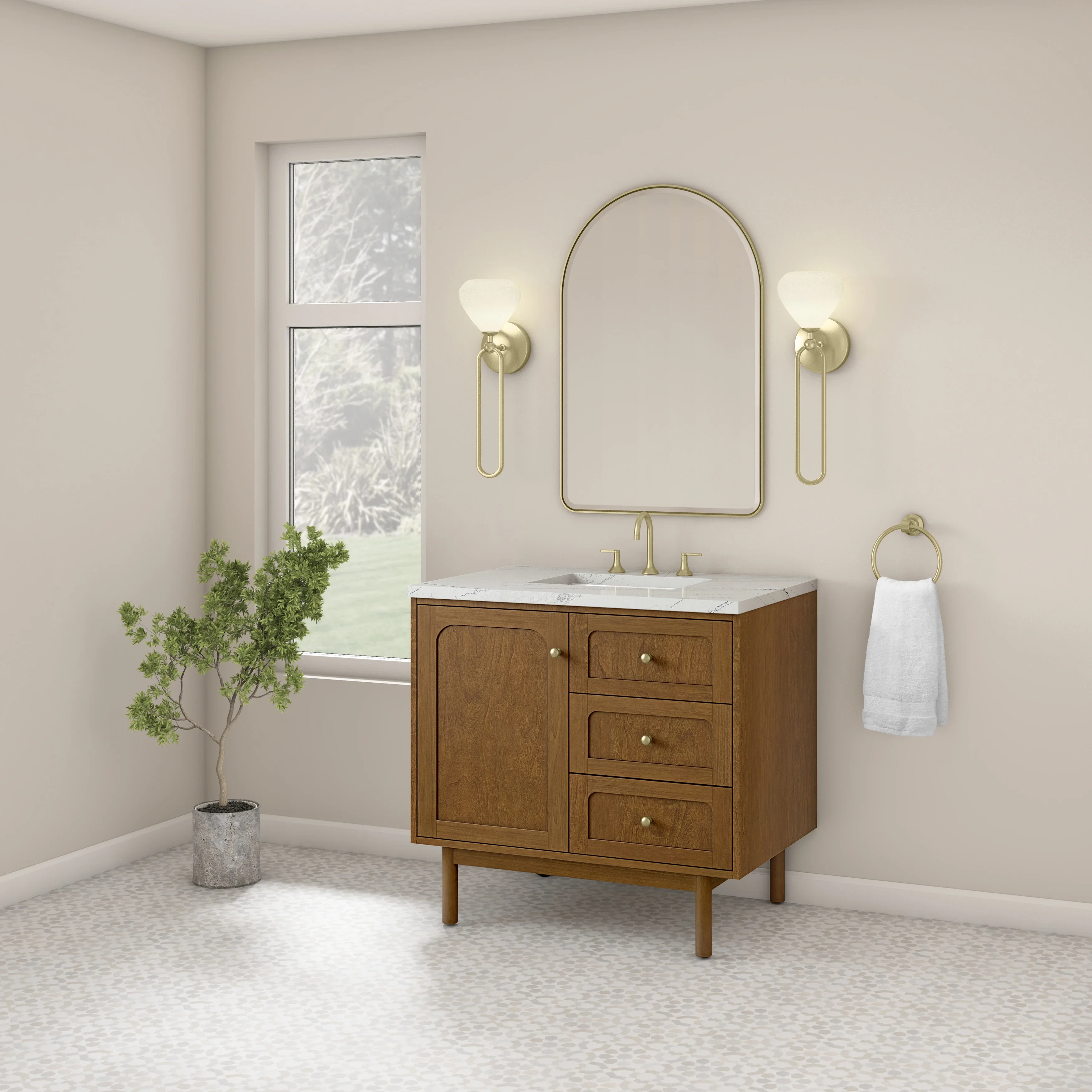 Laurent 36" Single Vanity, Honey Oak w/ 3 CM Ethereal Noctis Silestone Top