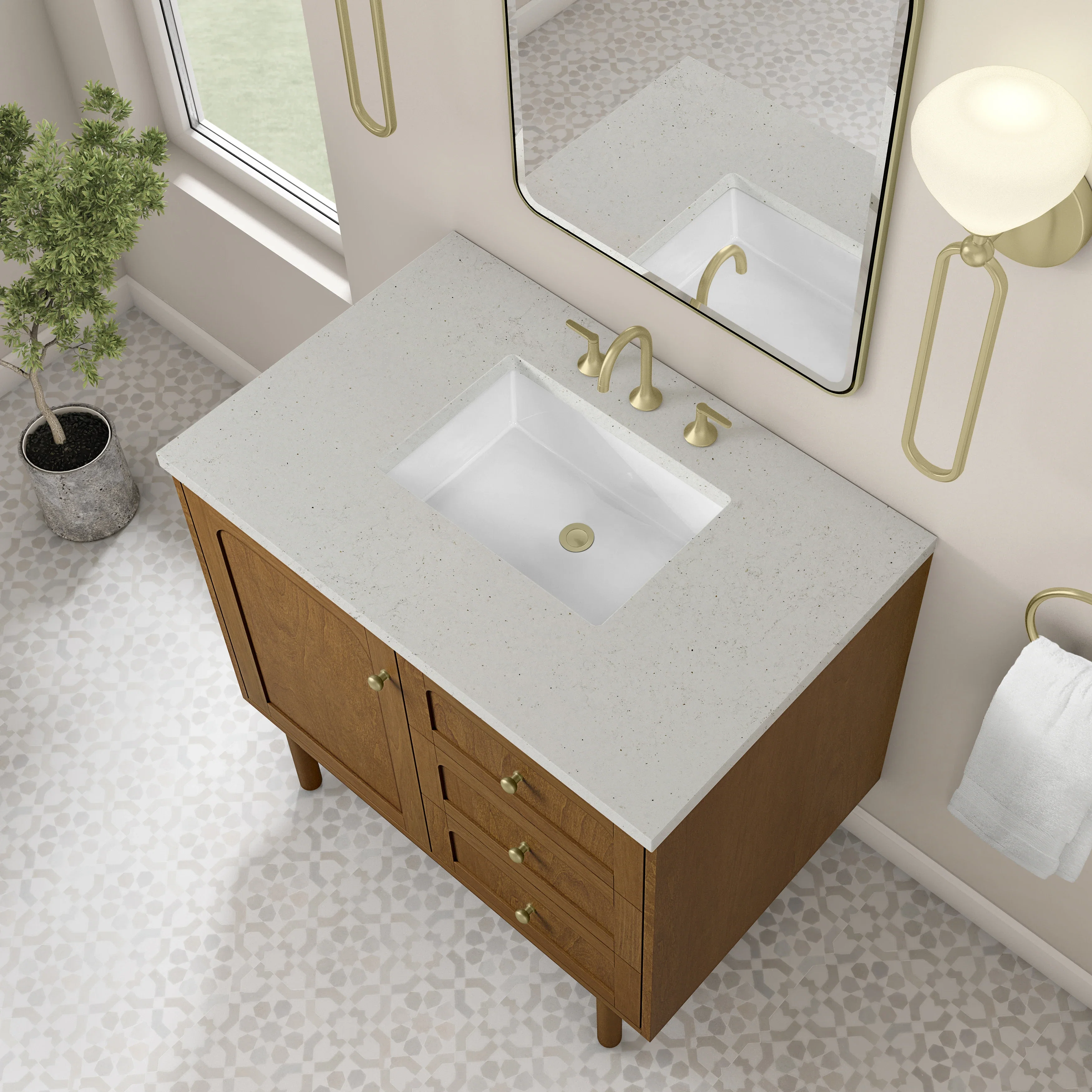 Laurent 36" Single Vanity, Honey Oak w/ 3 CM Lime Delight Silestone Top