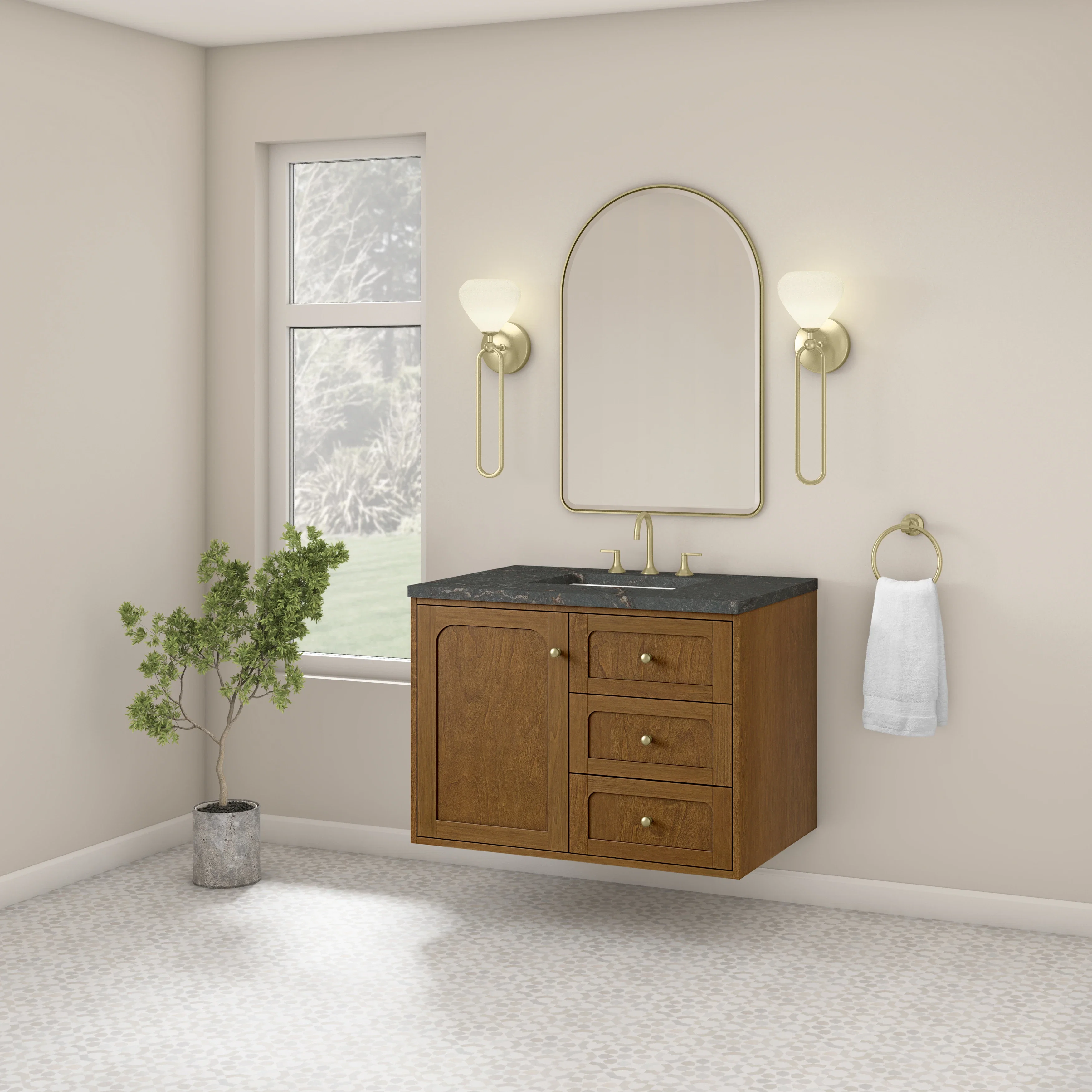Laurent 36" Single Vanity, Honey Oak w/ 3 CM Parisien Bleu Silestone Top