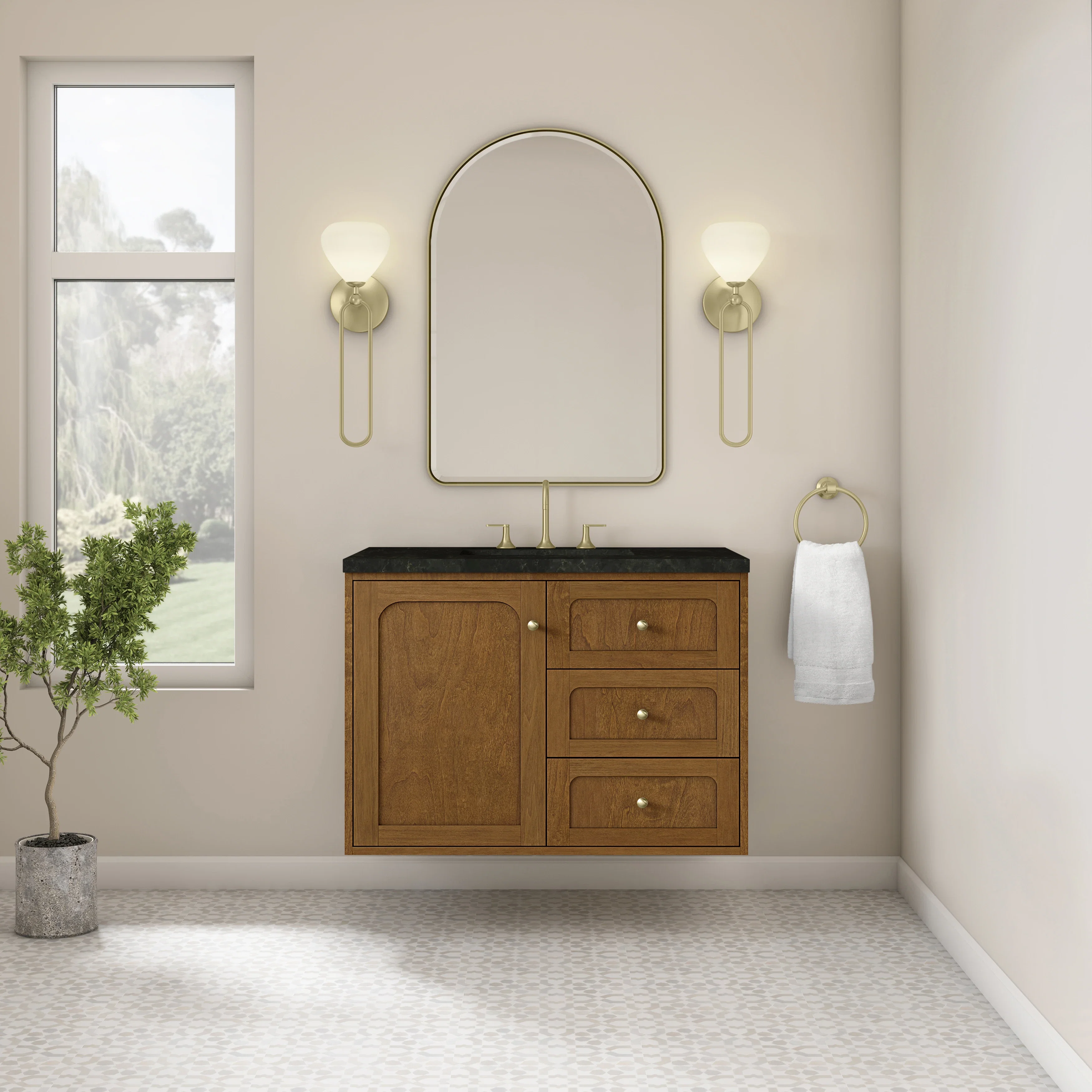 Laurent 36" Single Vanity, Honey Oak w/ 3 CM Phantome Eclos Top