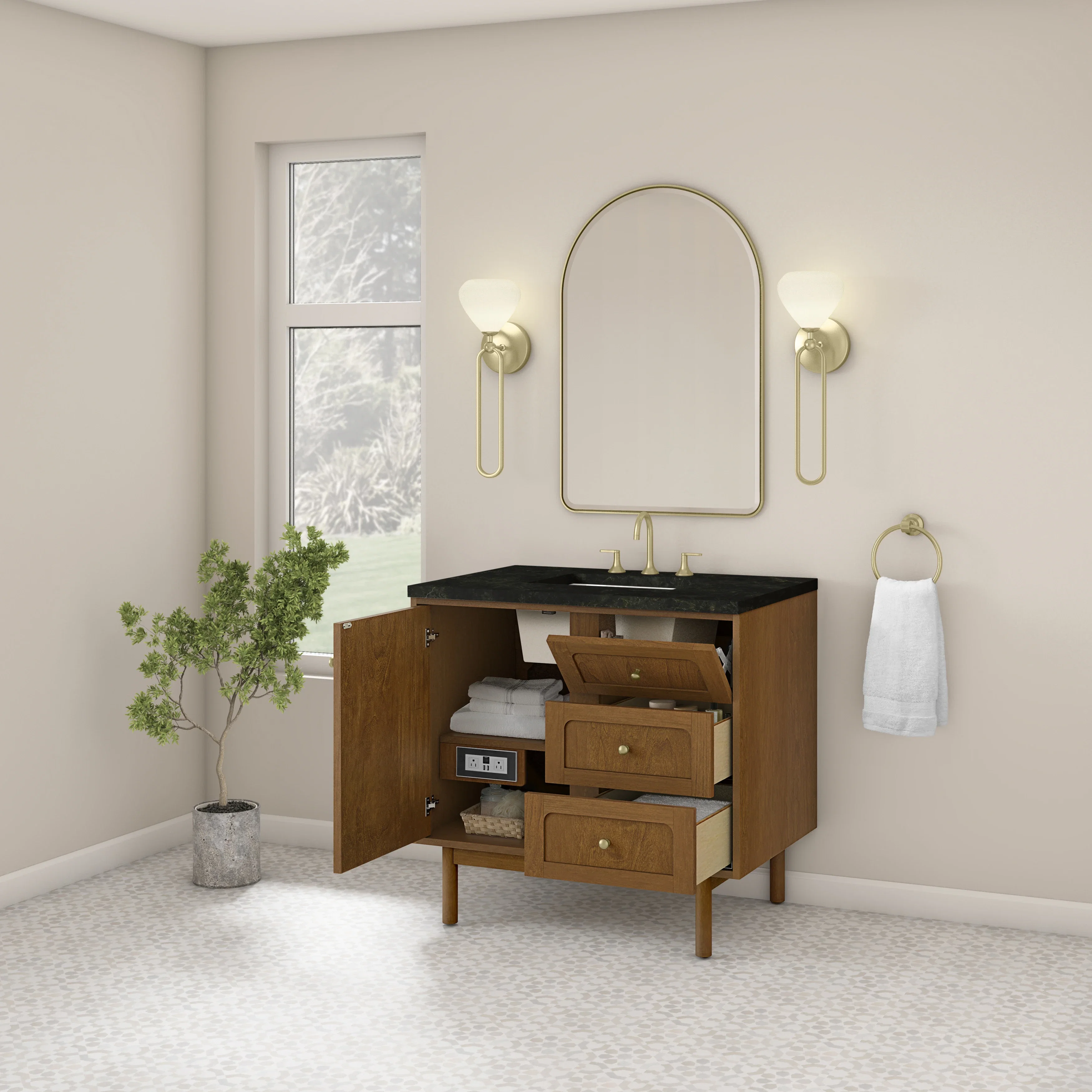 Laurent 36" Single Vanity, Honey Oak w/ 3 CM Phantome Eclos Top