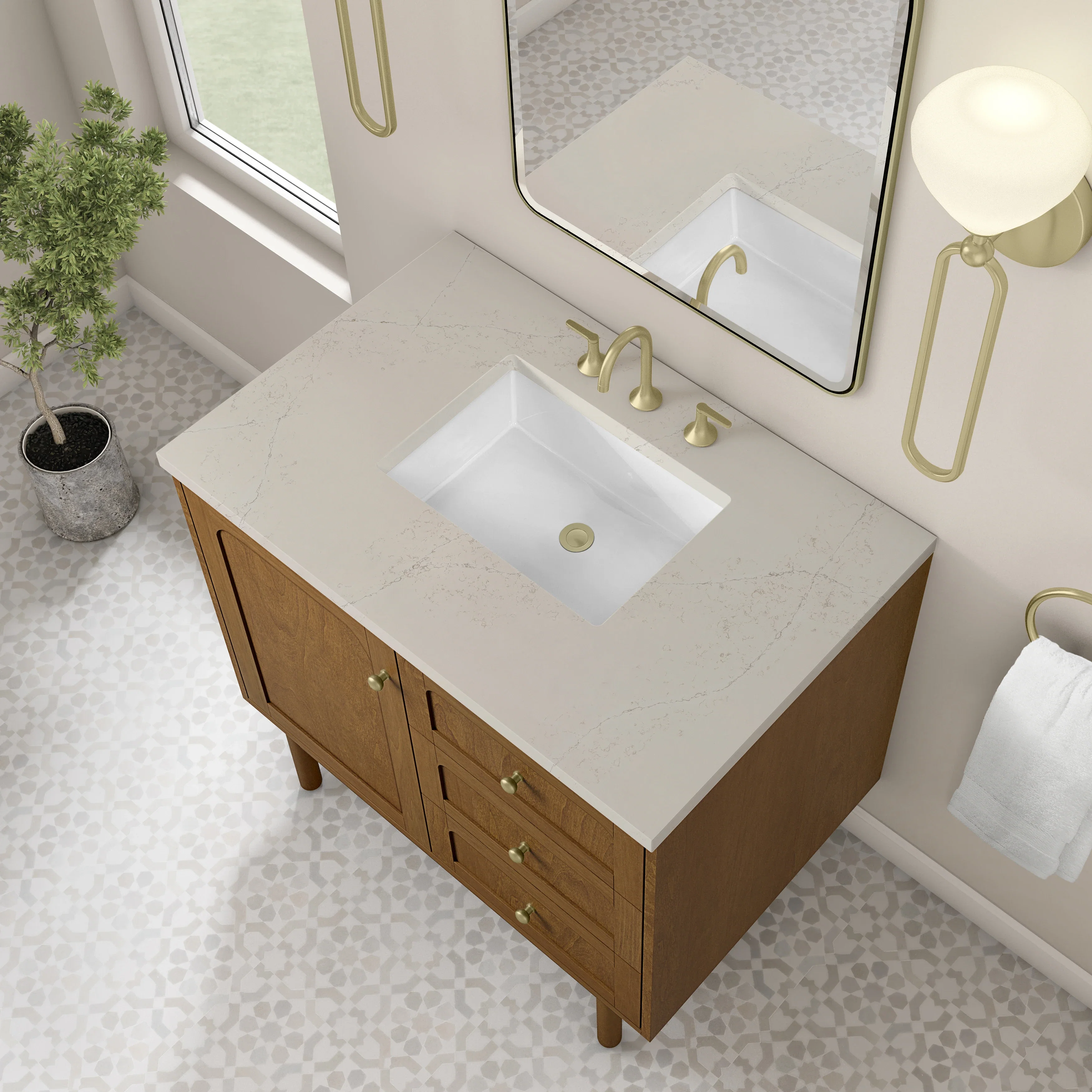 Laurent 36" Single Vanity, Honey Oak w/ 3 CM Siberian Silestone Top