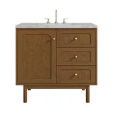 Laurent 36" Single Vanity, Honey Oak w/ 3 CM Victorian Silver Silestone Top