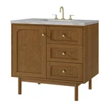 Laurent 36" Single Vanity, Honey Oak w/ 3 CM Victorian Silver Silestone Top