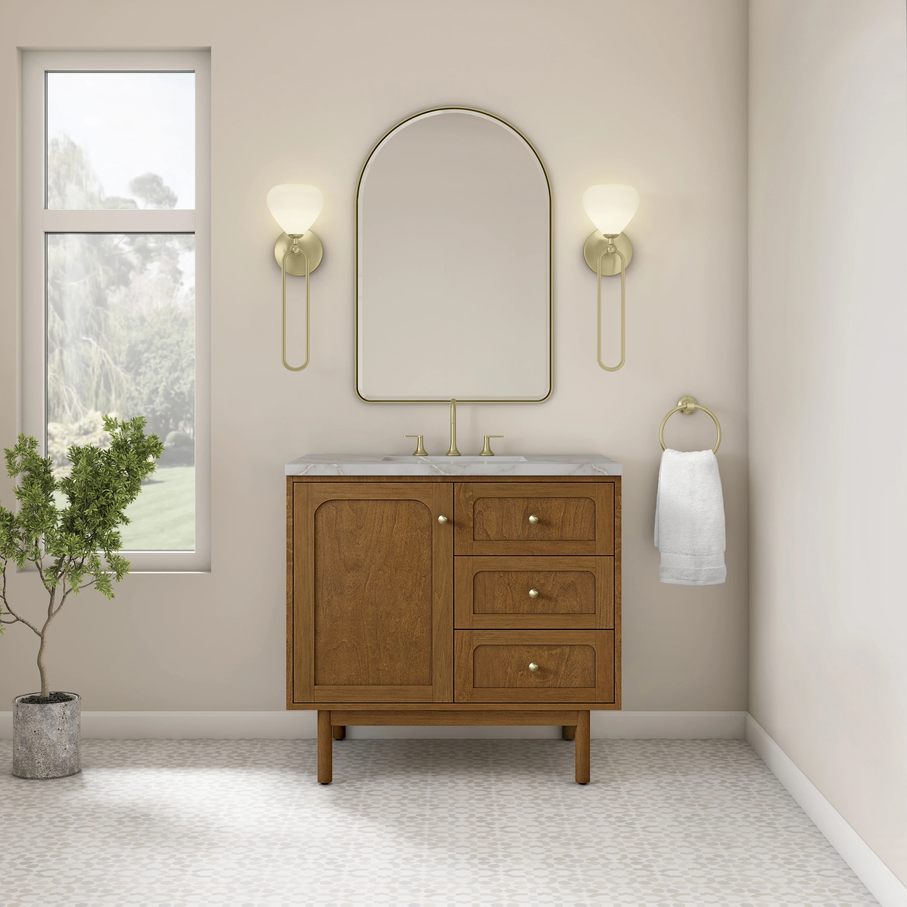Laurent 36" Single Vanity, Honey Oak w/ 3 CM Victorian Silver Silestone Top