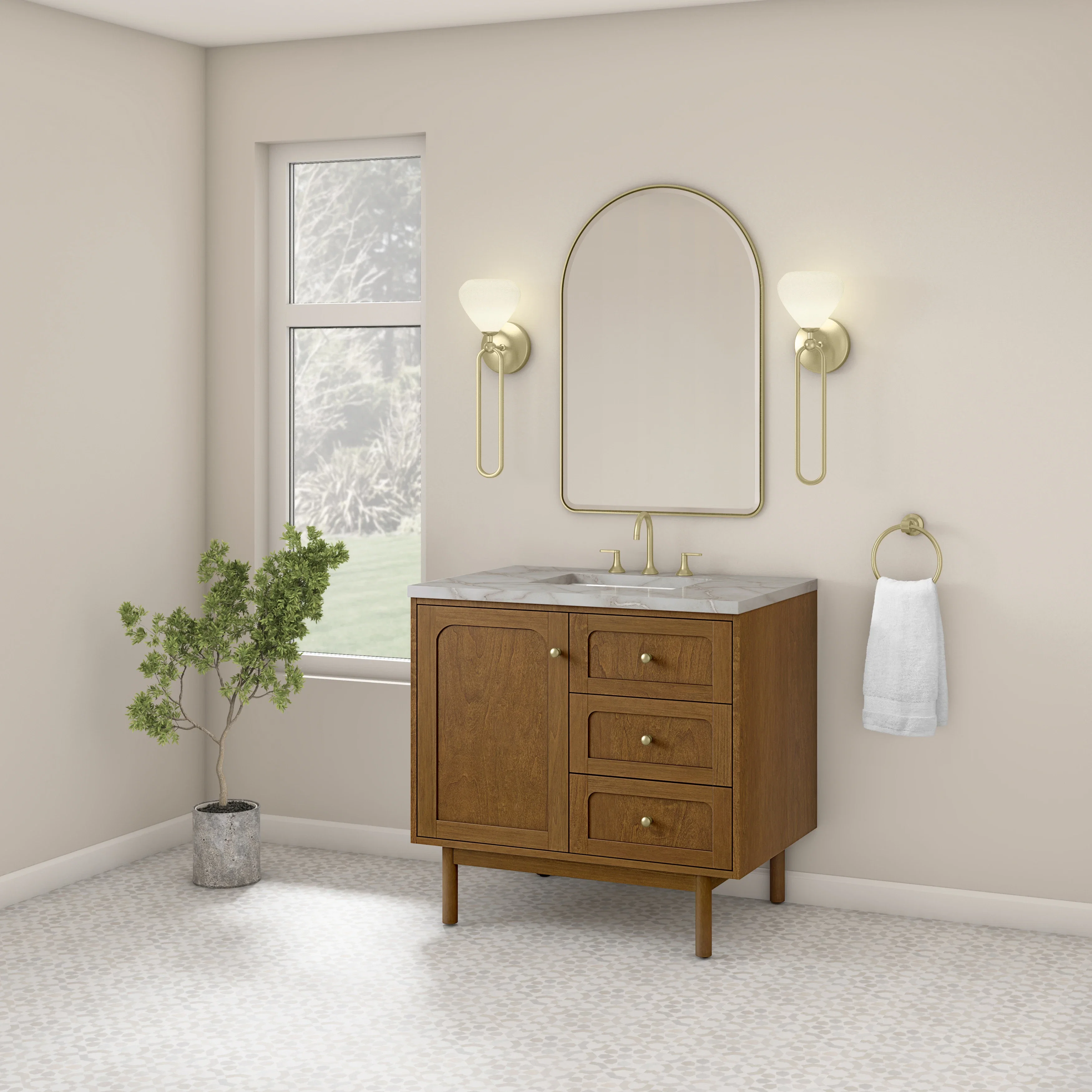 Laurent 36" Single Vanity, Honey Oak w/ 3 CM Victorian Silver Silestone Top