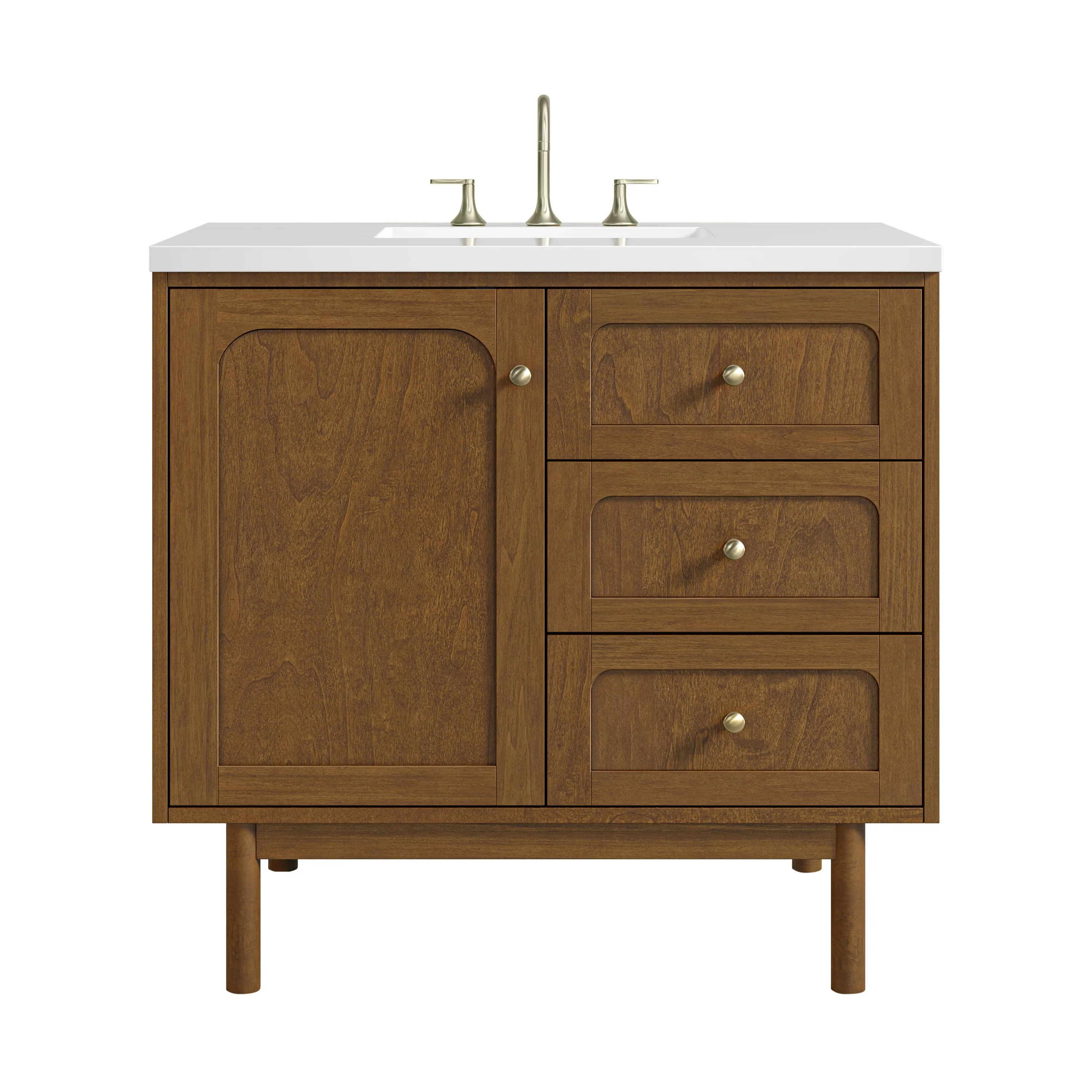 Laurent 36" Single Vanity, Honey Oak w/ 3 CM White Zeus Silestone Top