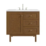 Laurent 36" Single Vanity, Honey Oak w/ 3 CM White Zeus Silestone Top