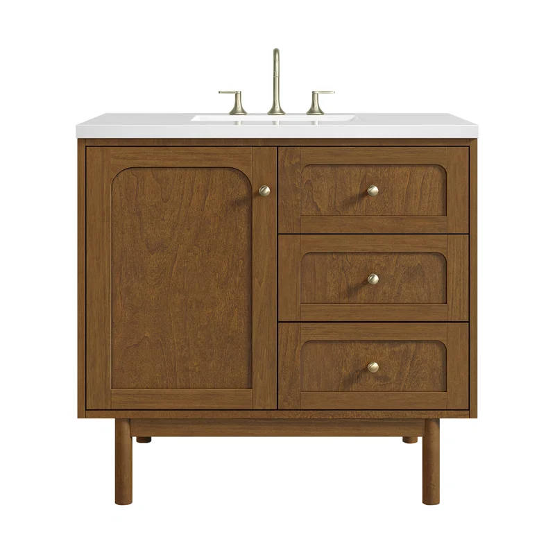 Laurent 36" Single Vanity, Honey Oak w/ 3 CM White Zeus Silestone Top