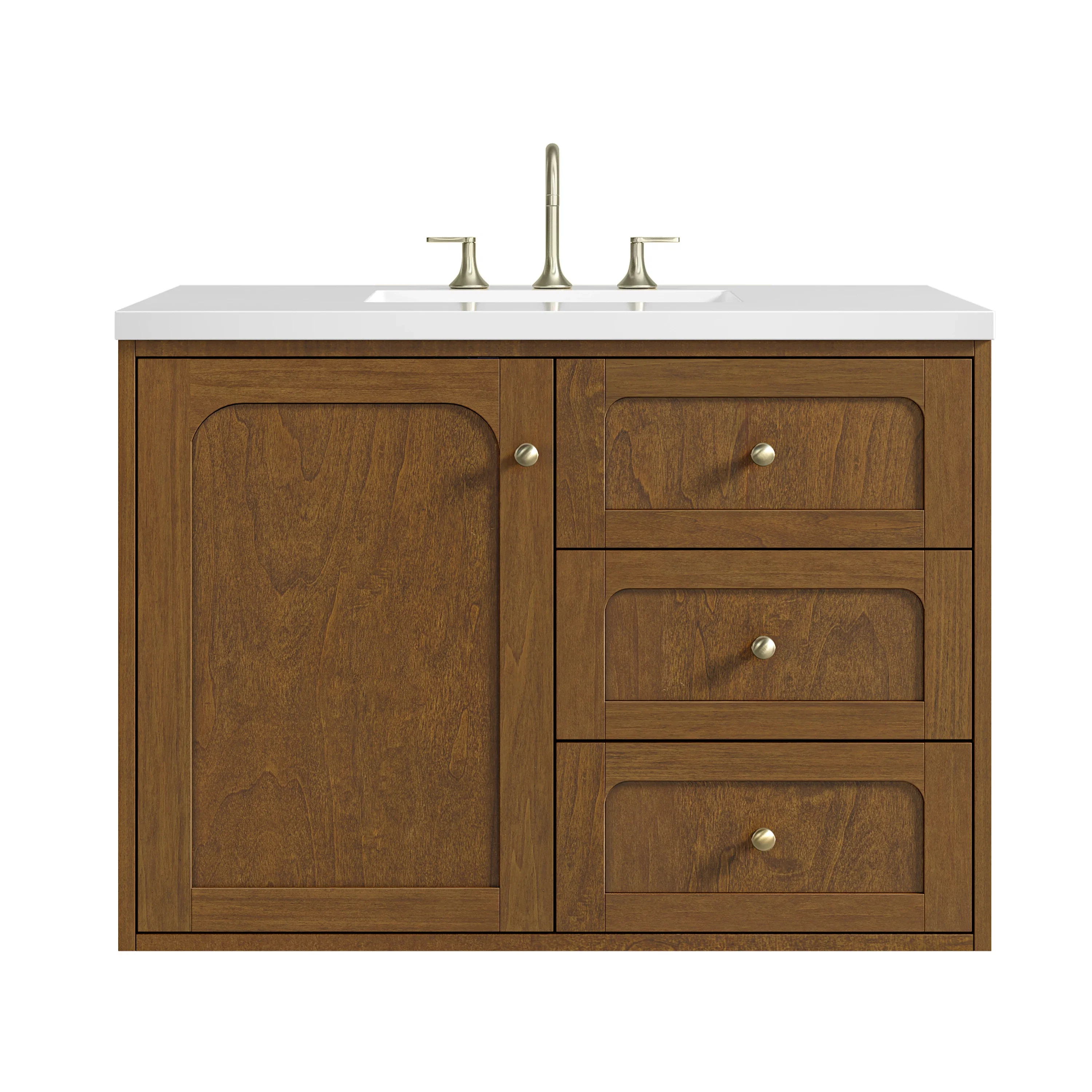 Laurent 36" Single Vanity, Honey Oak w/ 3 CM White Zeus Silestone Top