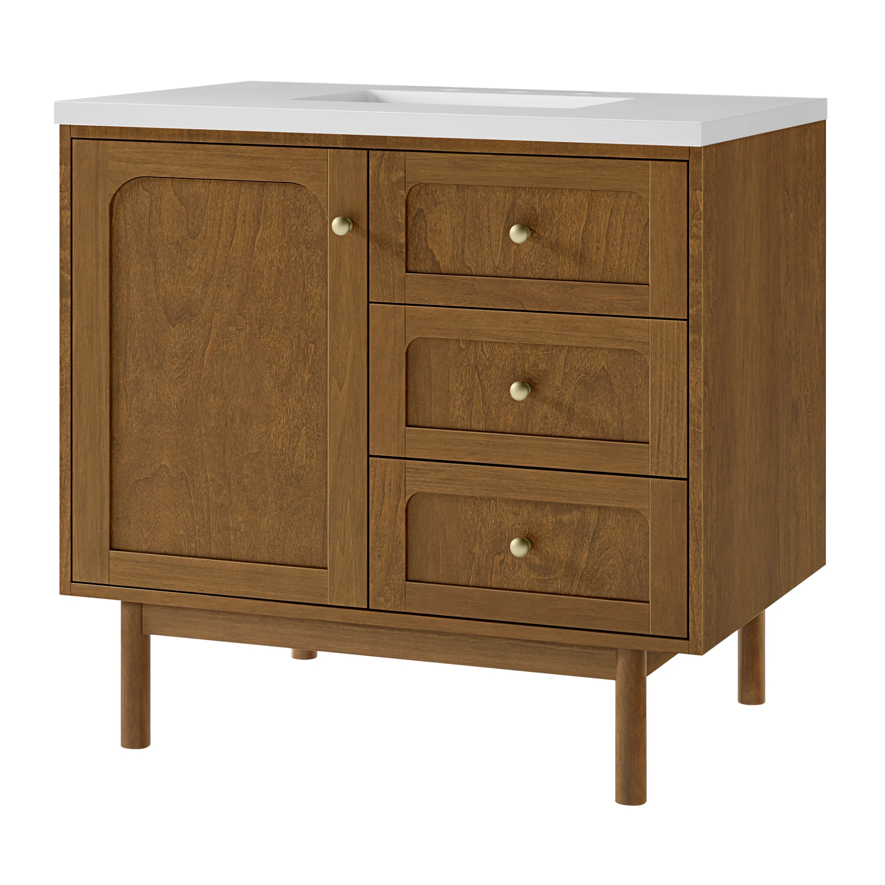 Laurent 36" Single Vanity, Honey Oak w/ 3 CM White Zeus Silestone Top