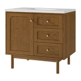 Laurent 36" Single Vanity, Honey Oak w/ 3 CM White Zeus Silestone Top