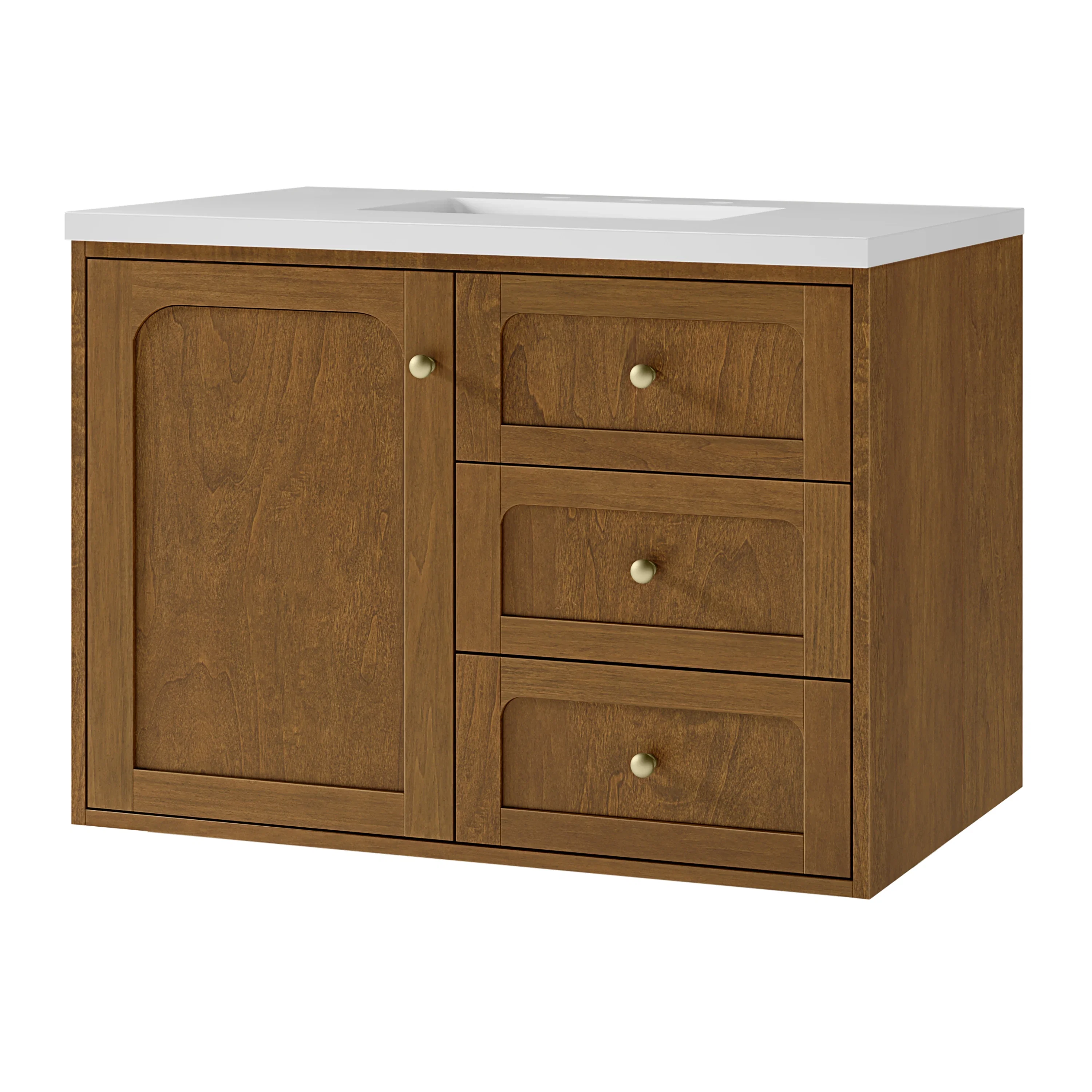 Laurent 36" Single Vanity, Honey Oak w/ 3 CM White Zeus Silestone Top