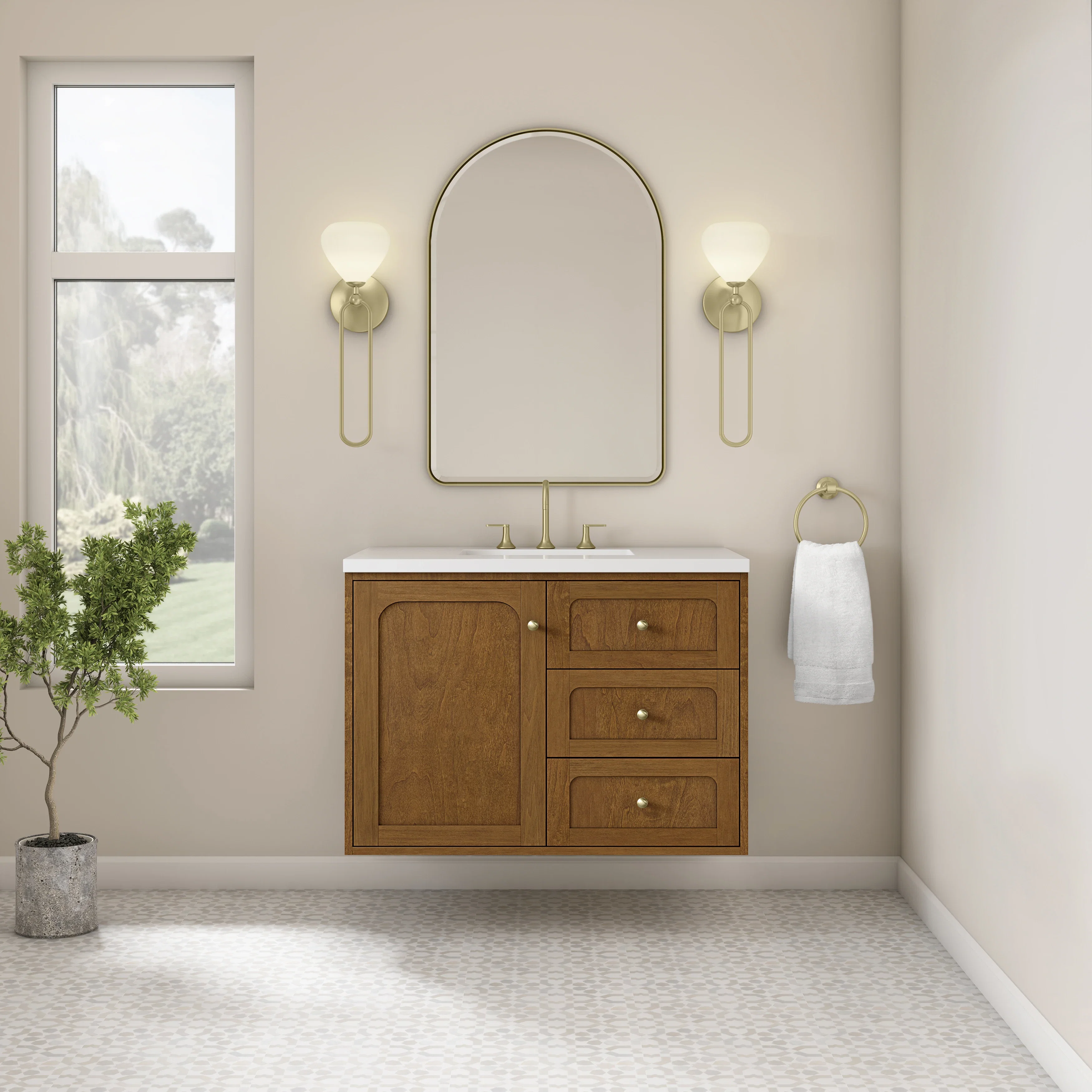 Laurent 36" Single Vanity, Honey Oak w/ 3 CM White Zeus Silestone Top