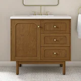 Laurent 36" Single Vanity, Honey Oak w/ 3 CM White Zeus Silestone Top