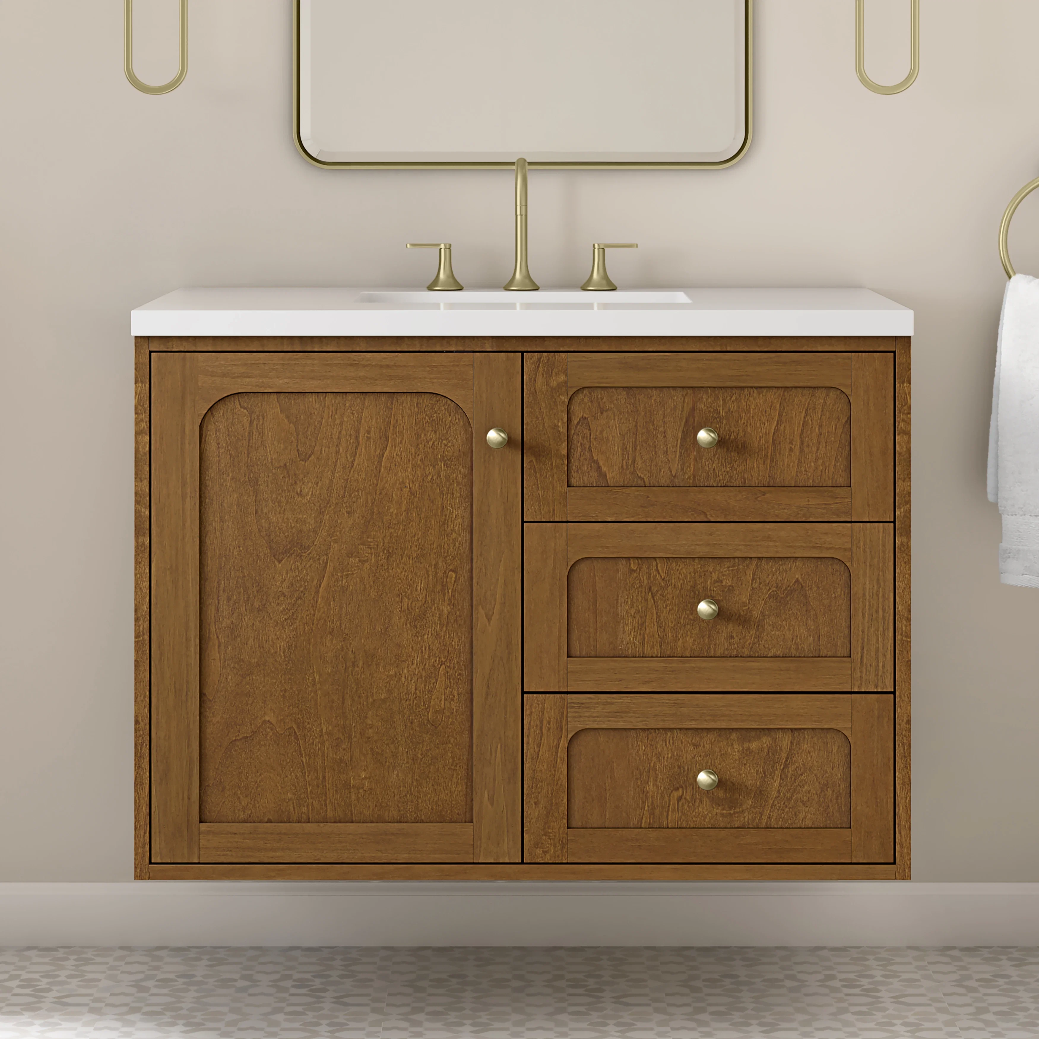 Laurent 36" Single Vanity, Honey Oak w/ 3 CM White Zeus Silestone Top