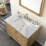 Laurent 36" Single Vanity, Light Natural Oak w/ 3 CM Carrara Marble Top