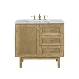 Laurent 36" Single Vanity, Light Natural Oak w/ 3 CM Carrara Marble Top