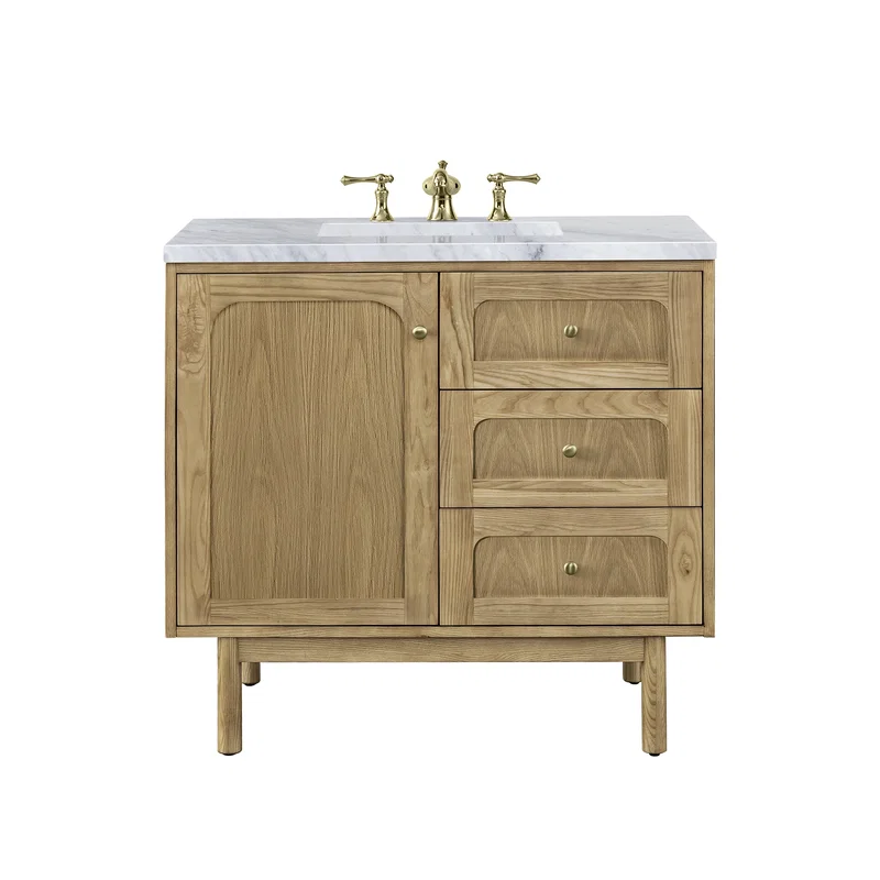 Laurent 36" Single Vanity, Light Natural Oak w/ 3 CM Carrara Marble Top