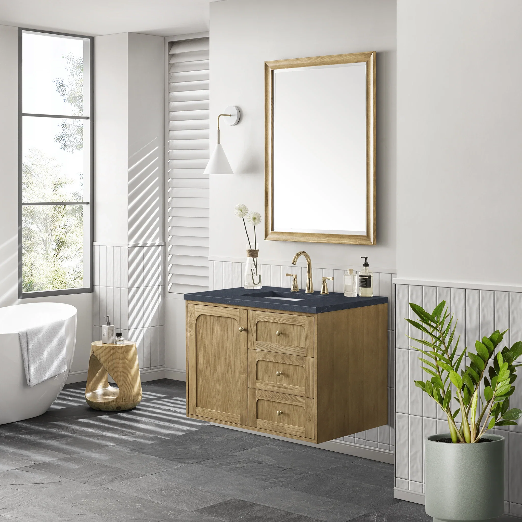 Laurent 36" Single Vanity, Light Natural Oak w/ 3 CM Charcoal Soapstone Top