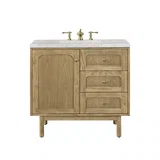 Laurent 36" Single Vanity, Light Natural Oak w/ 3 CM Eternal Jasmine Pearl Top