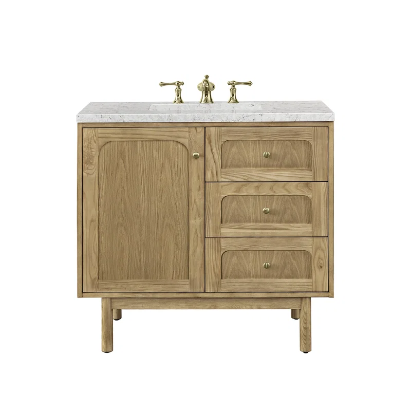 Laurent 36" Single Vanity, Light Natural Oak w/ 3 CM Eternal Jasmine Pearl Top