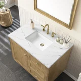 Laurent 36" Single Vanity, Light Natural Oak w/ 3 CM Ethereal Noctis Top
