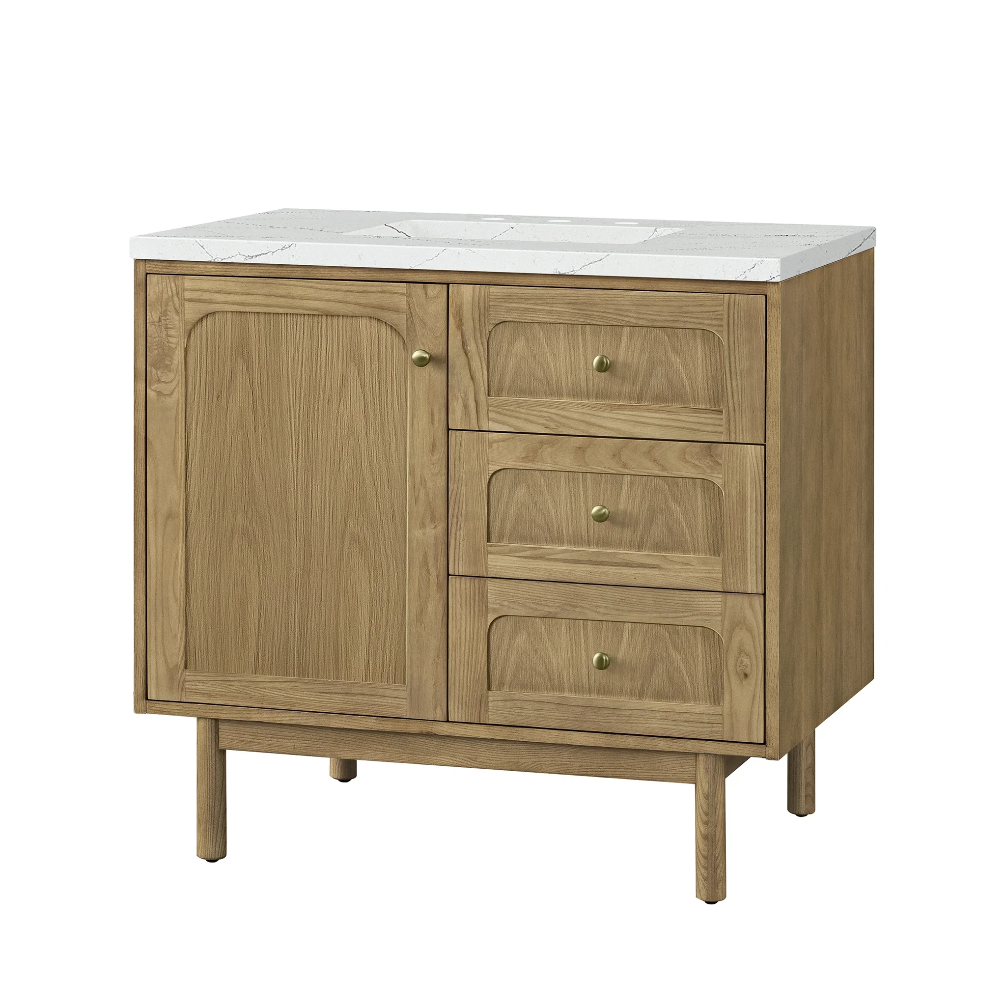 Laurent 36" Single Vanity, Light Natural Oak w/ 3 CM Ethereal Noctis Top