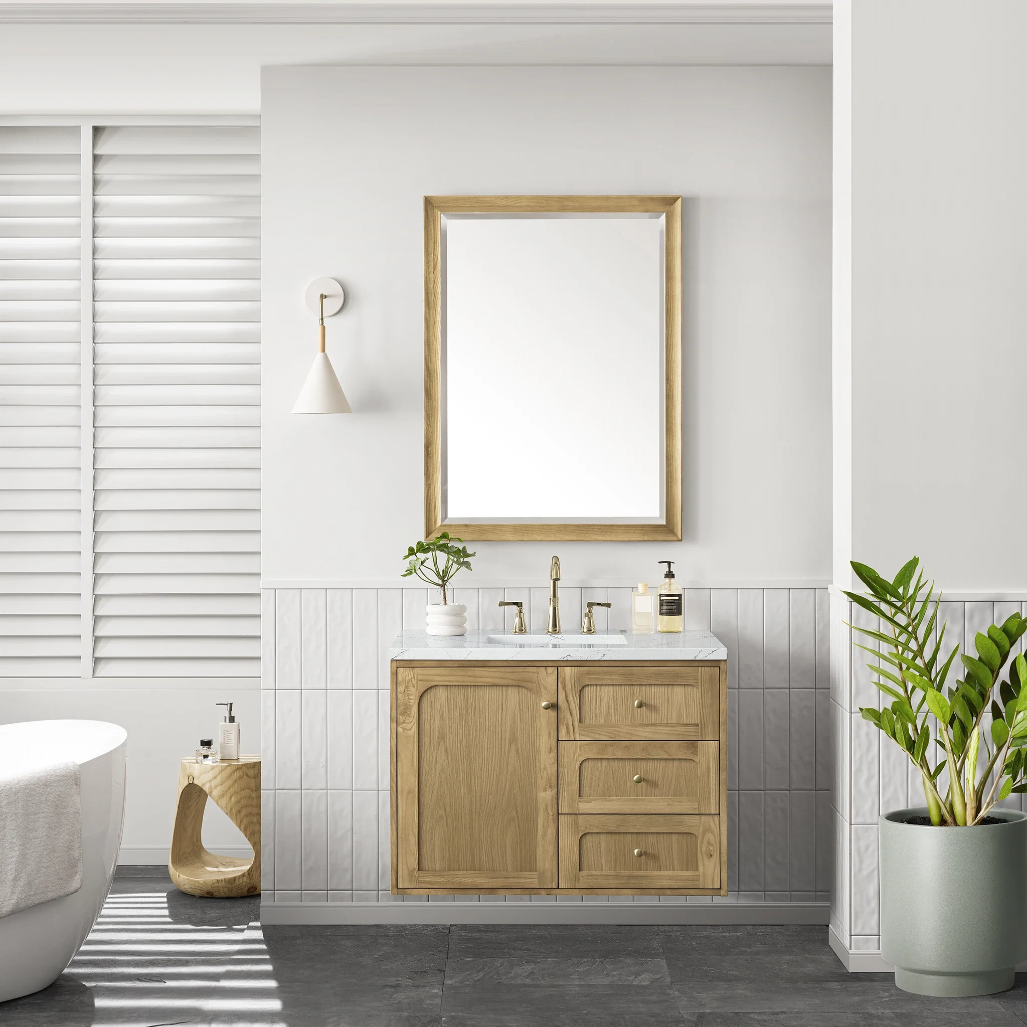 Laurent 36" Single Vanity, Light Natural Oak w/ 3 CM Ethereal Noctis Top