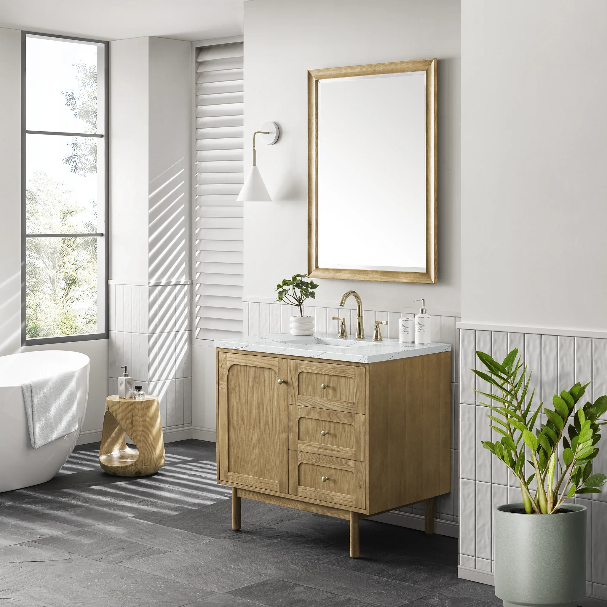 Laurent 36" Single Vanity, Light Natural Oak w/ 3 CM Ethereal Noctis Top