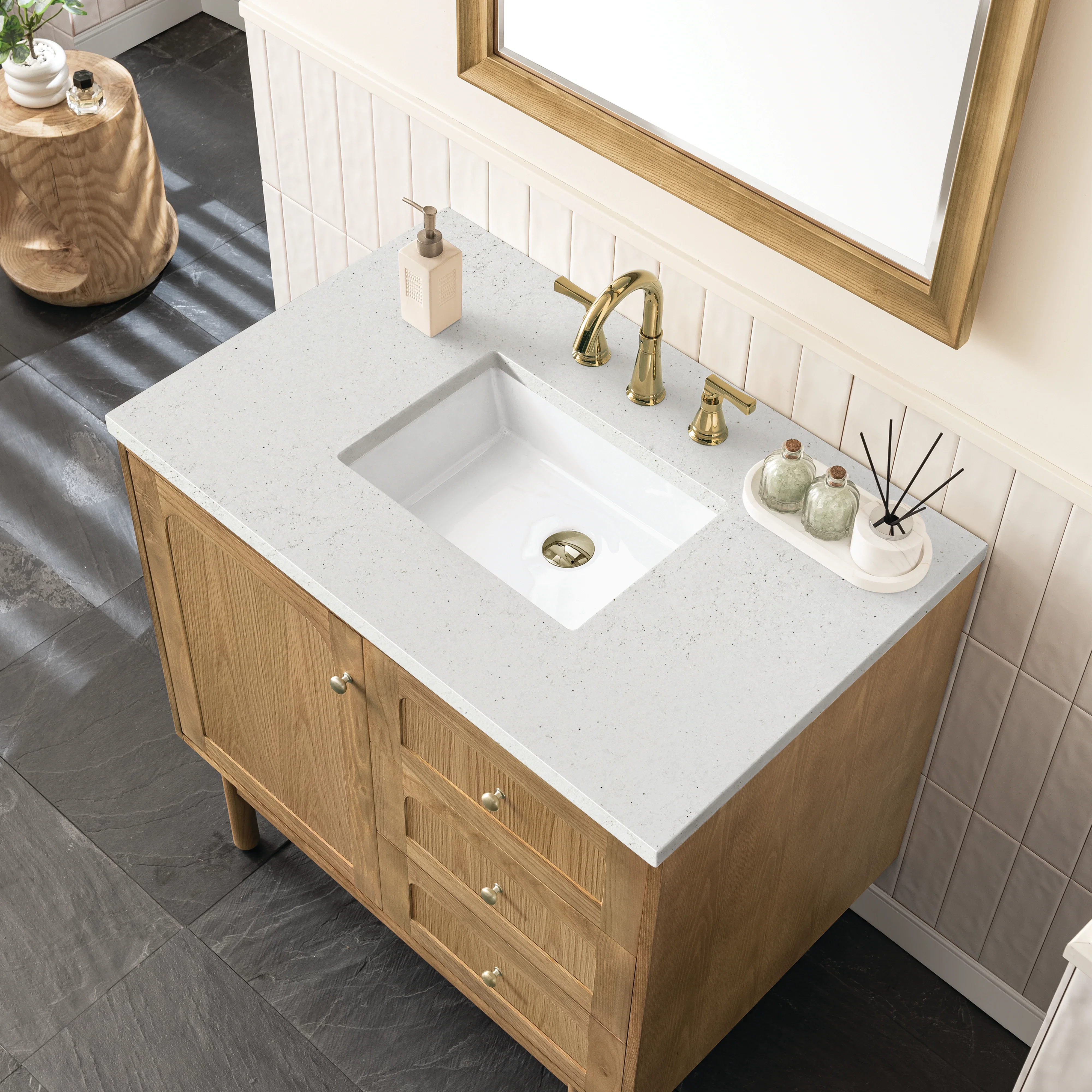 Laurent 36" Single Vanity, Light Natural Oak w/ 3 CM Lime Delight Top
