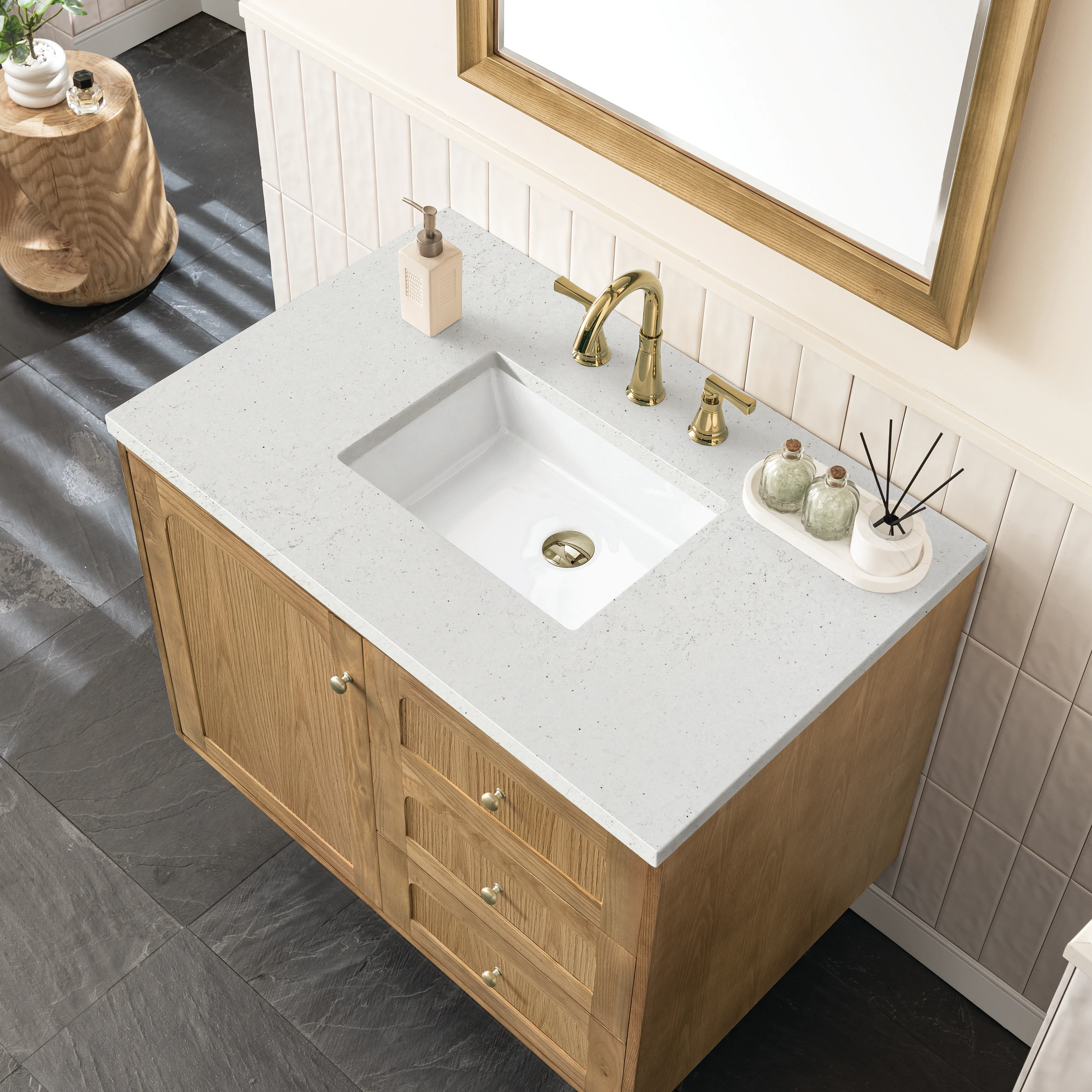 Laurent 36" Single Vanity, Light Natural Oak w/ 3 CM Lime Delight Top