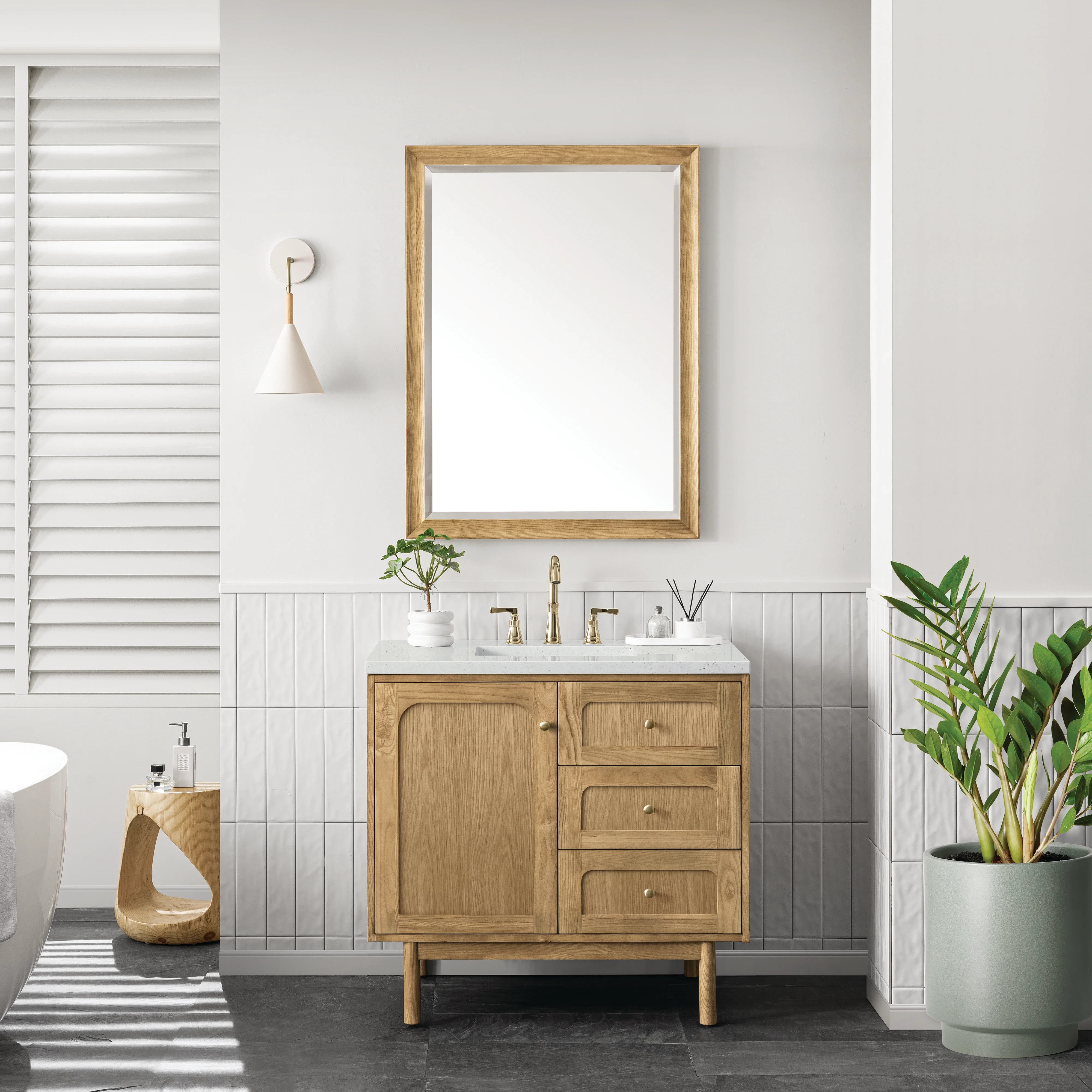 Laurent 36" Single Vanity, Light Natural Oak w/ 3 CM Lime Delight Top