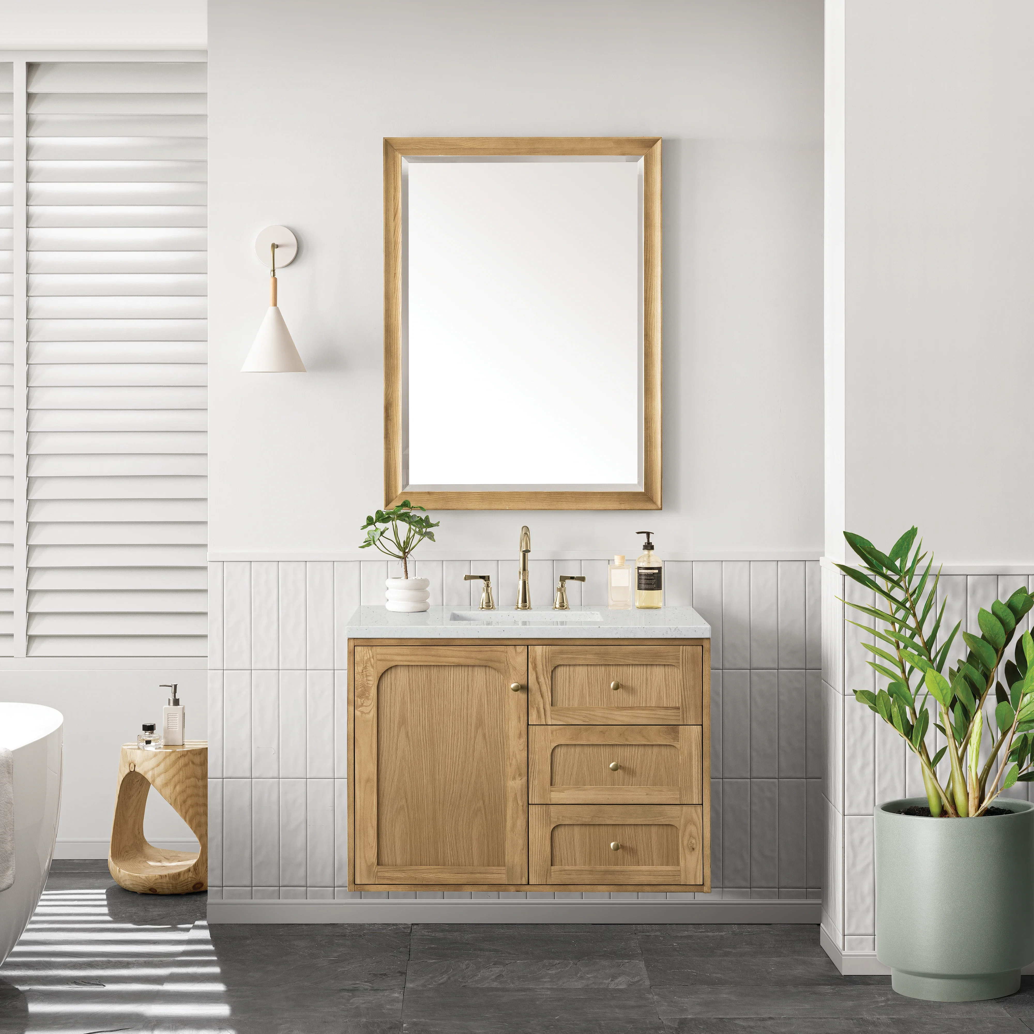 Laurent 36" Single Vanity, Light Natural Oak w/ 3 CM Lime Delight Top