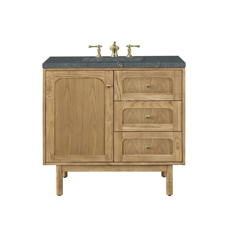 Laurent 36" Single Vanity, Light Natural Oak w/ 3 CM Parisien Bleu Top