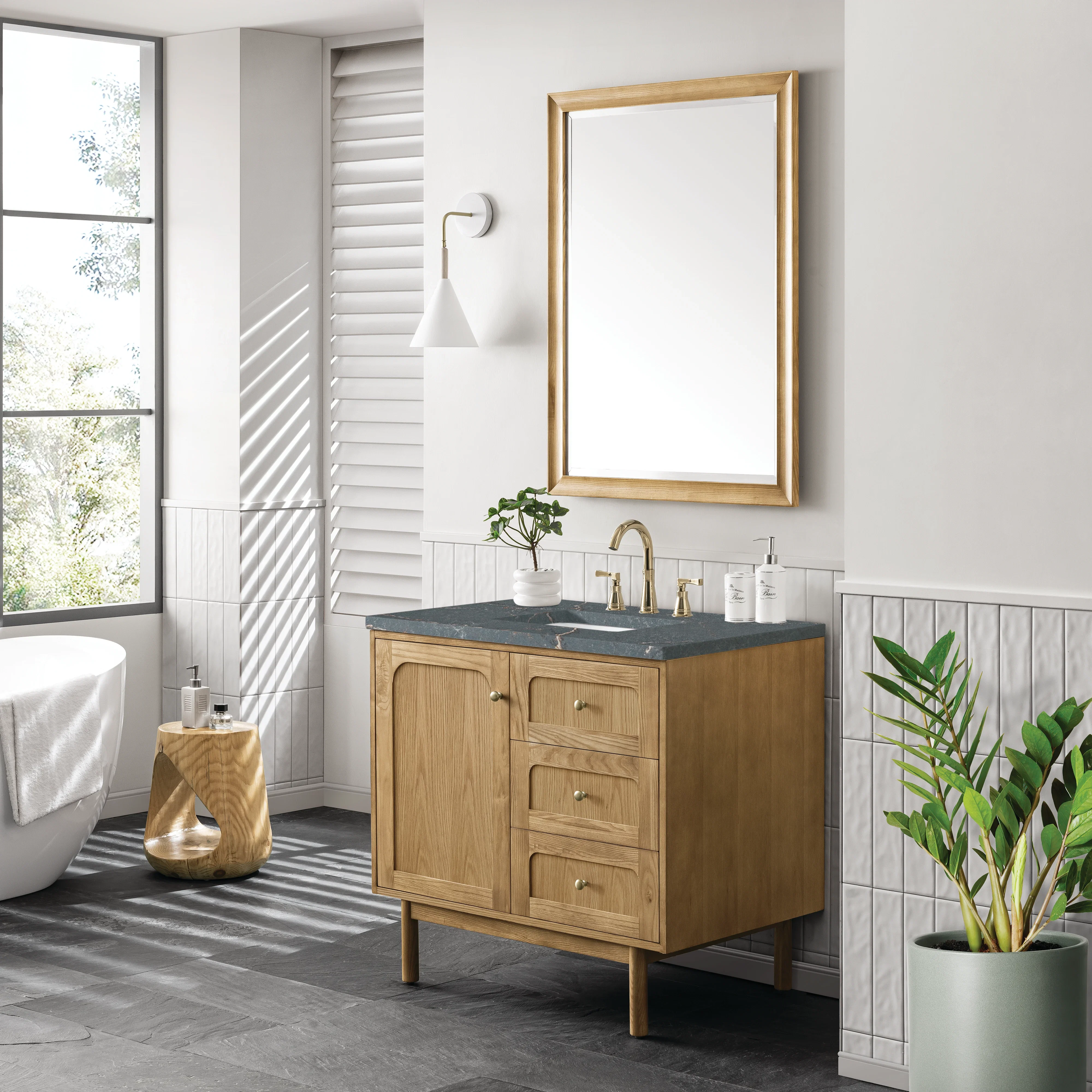 Laurent 36" Single Vanity, Light Natural Oak w/ 3 CM Parisien Bleu Top