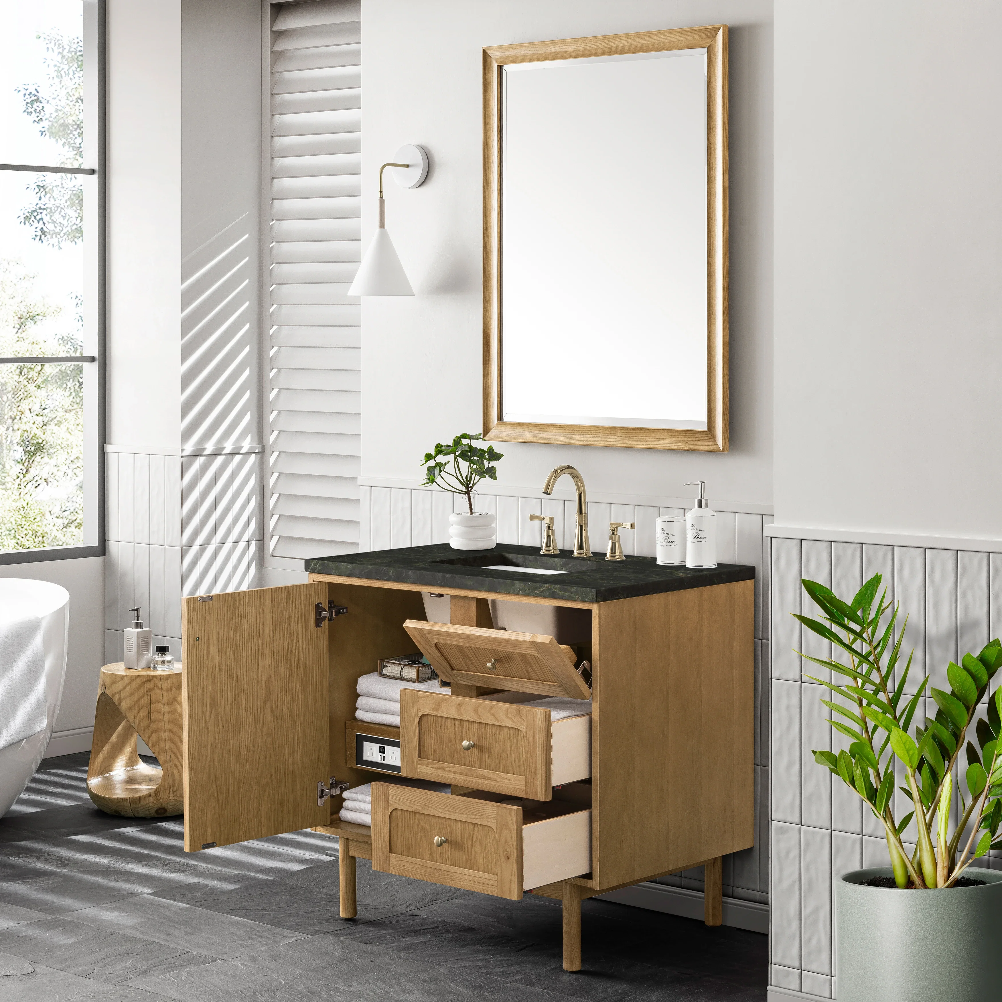 Laurent 36" Single Vanity, Light Natural Oak, w/ 3 CM Phantome Eclos Top